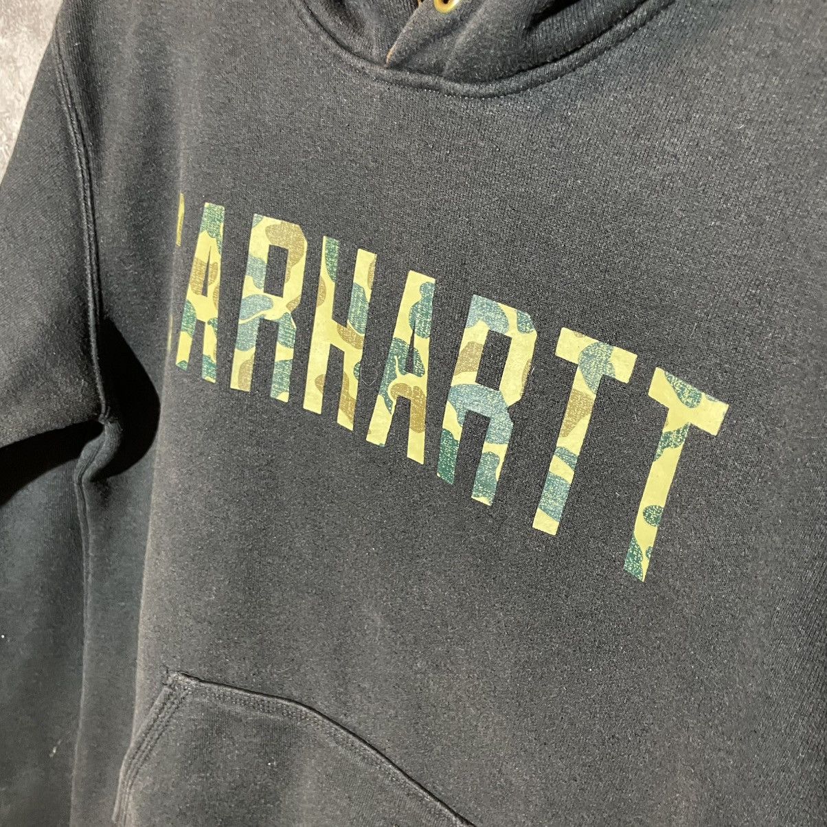 Carhartt Vintage Carhartt Faded Hoodie Small Black Camo Logo Y2K Rare Size US S / EU 44-46 / 1 - 10 Thumbnail