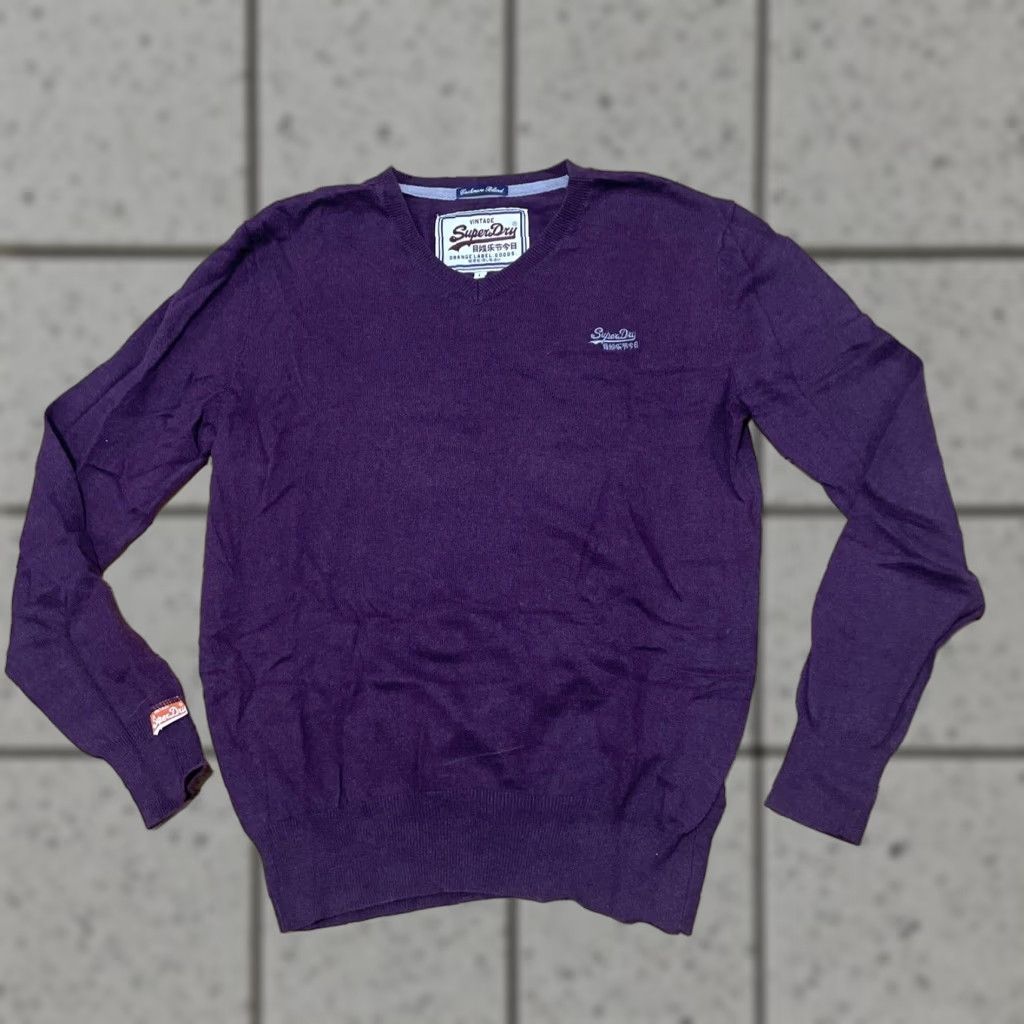 Superdry SUPERDRY Sweater Men L Maroon Red Cashmere Blend VNeck Pullover Logo Streetwear Size US L / EU 52-54 / 3 - 1 Thumbnail
