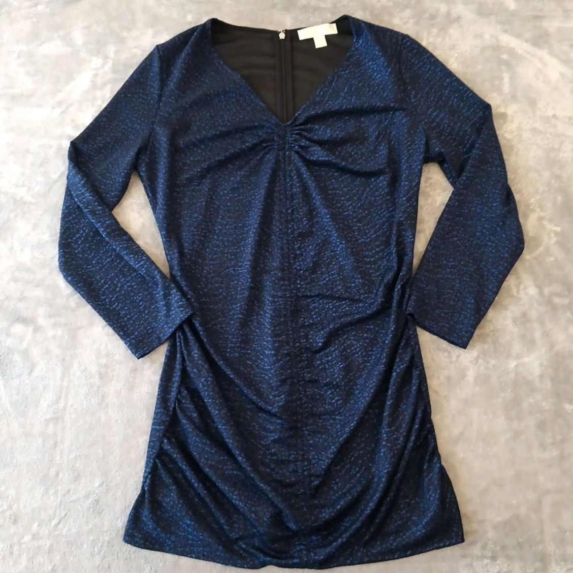 Michael Kors Michael Kors Dress Short Blue Geometric Ruched V-Neck Long Sleeve XL Dress Women Slim Bodycon Size XL / US 12-14 / IT 48-50 - 2 Thumbnail