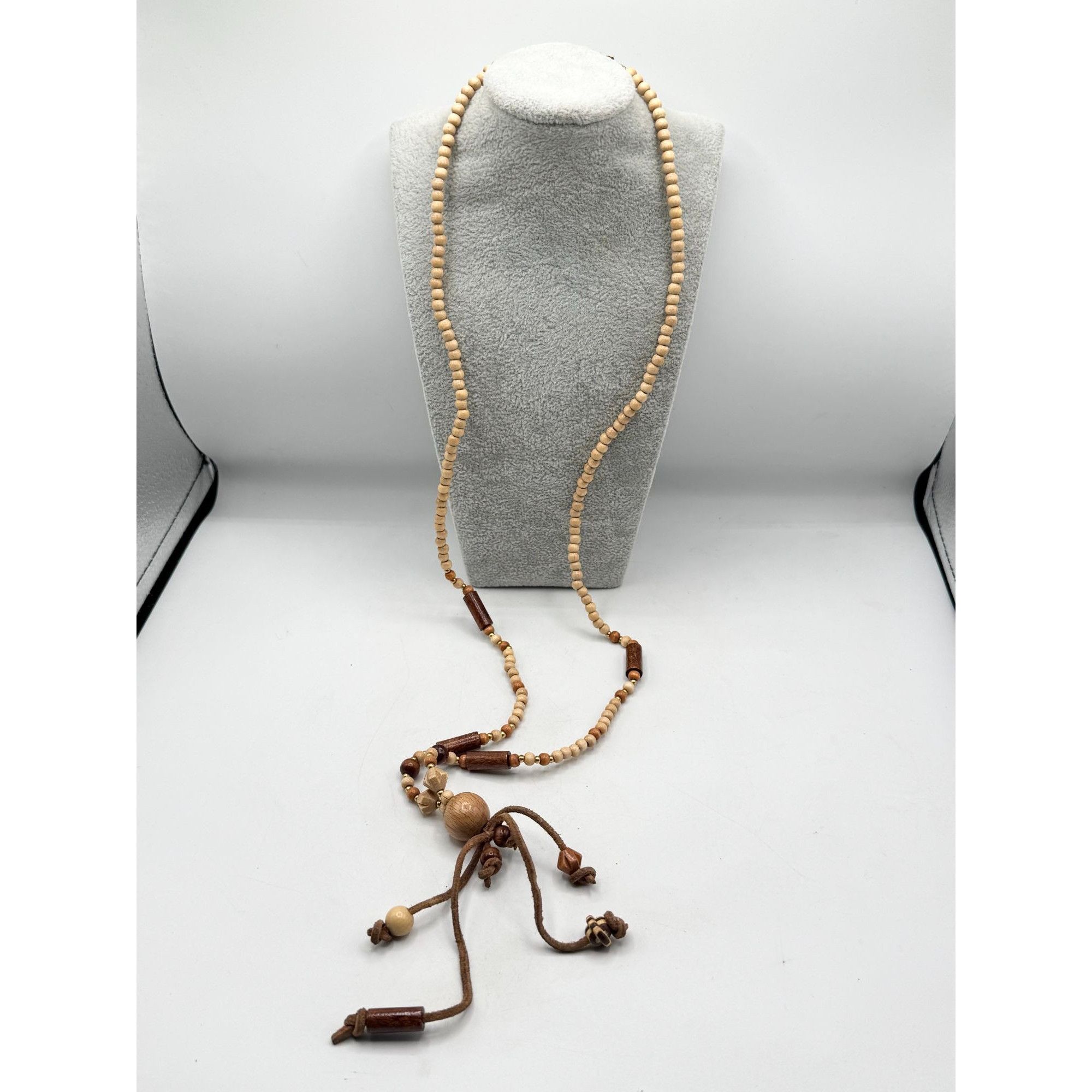 Vintage Vintage 80s wood suede tassel long beaded necklace Size ONE SIZE - 3 Thumbnail