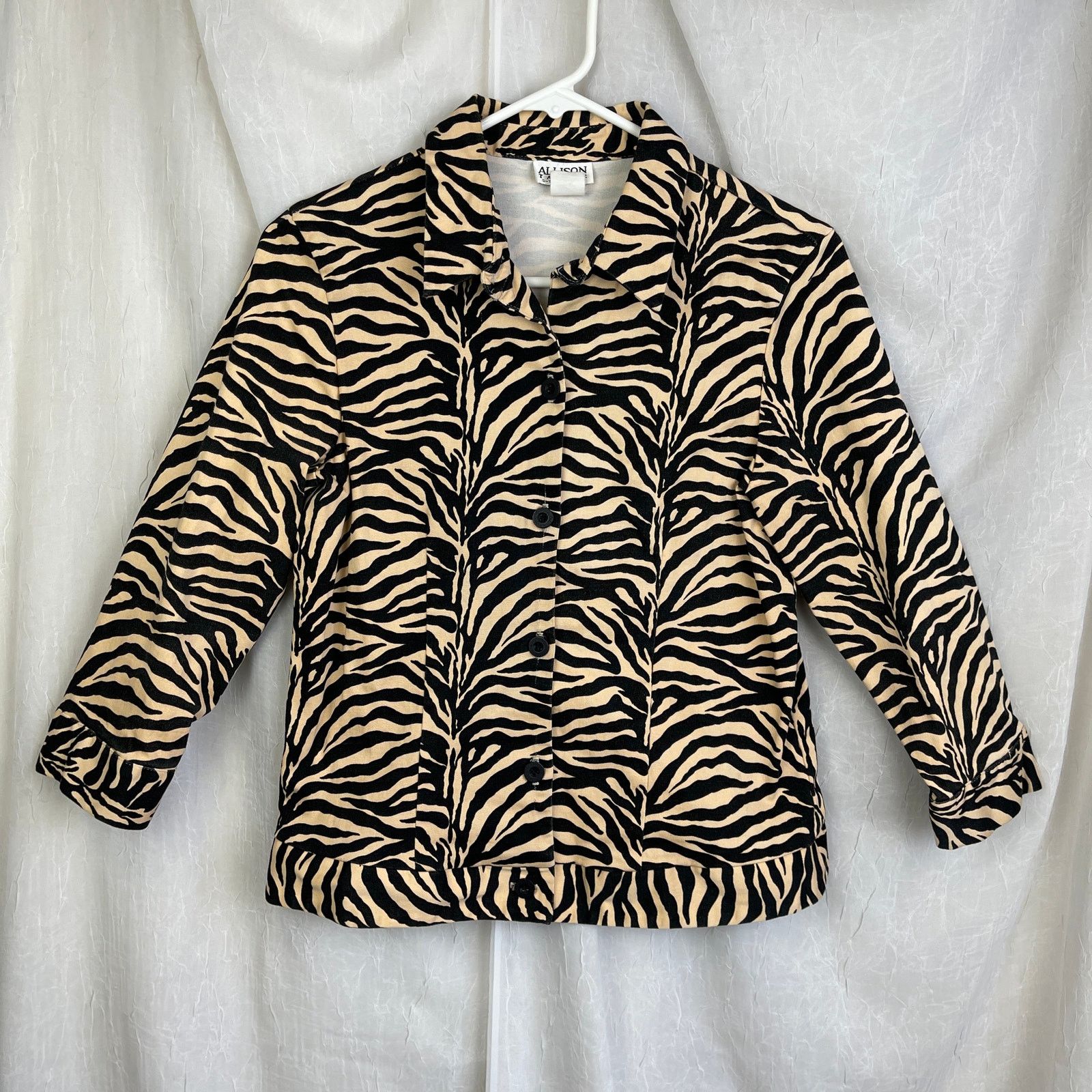 Vintage VTG Allison Taylor Tan Black Cropped Jacket Zebra Tiger XS/S Size XS / US 0-2 / IT 36-38 - 17 Thumbnail