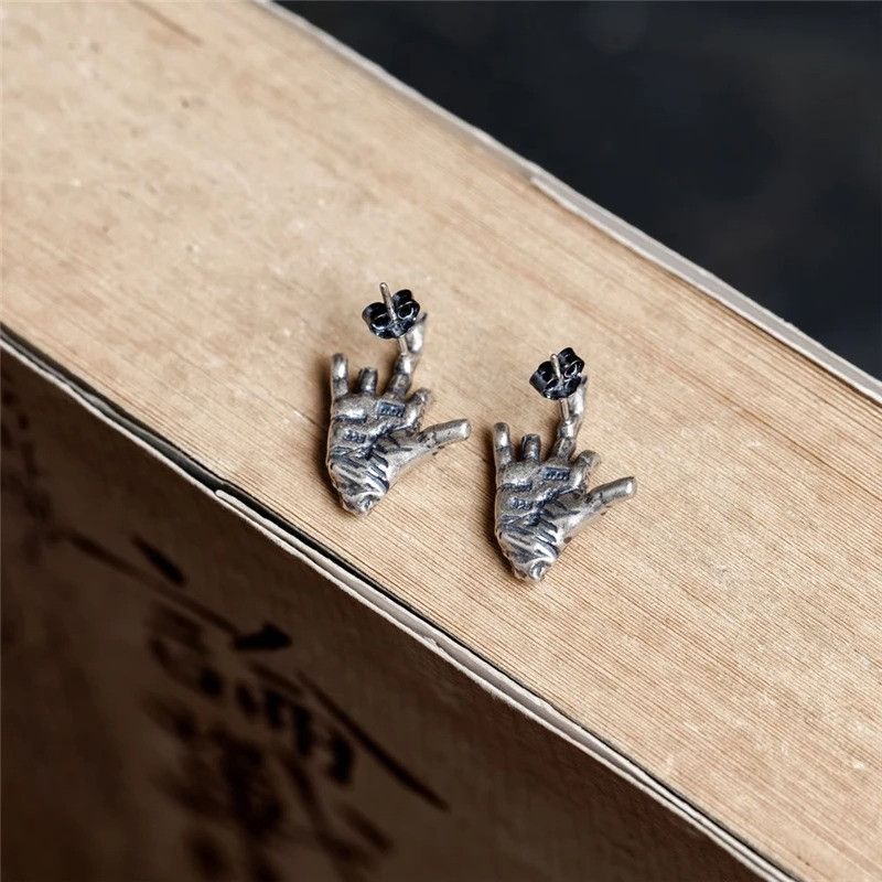 Jewelry Middle Finger Stud Earrings 925 Sterling Silver Ear Gift Size ONE SIZE - 5 Thumbnail
