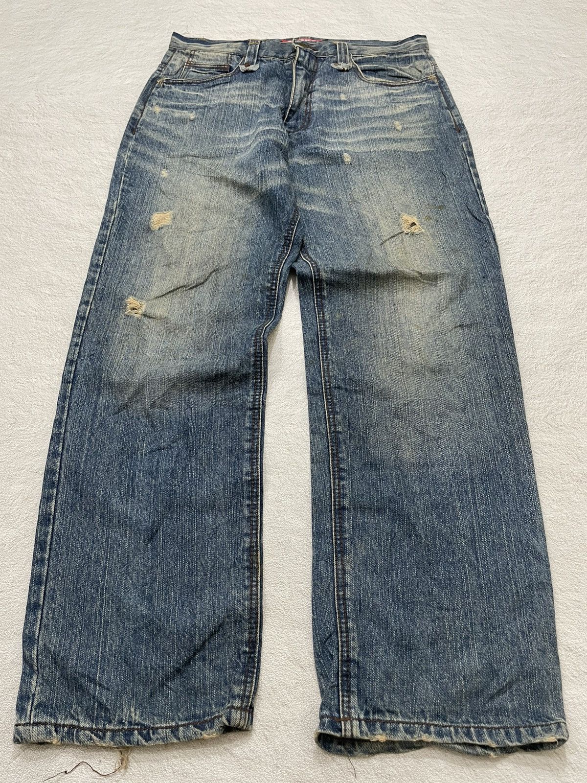 Japanese Brand 2000s Rubber Soul Distressed Denim Stonewash Y2K Size US 34 / EU 50 - 1 Thumbnail