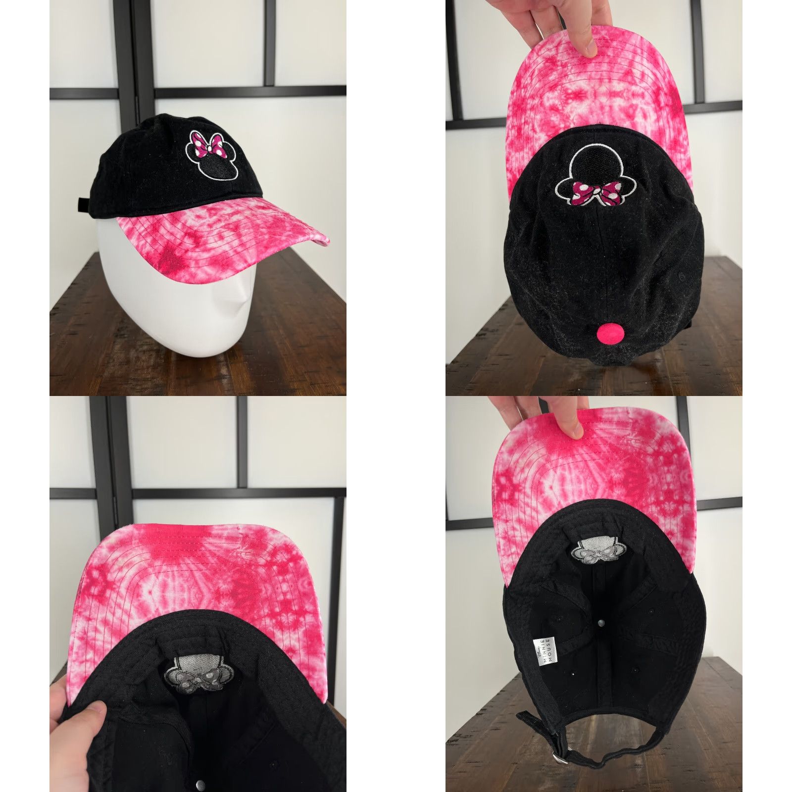 Disney Disney Minnie Mouse Hat Cap Strap Back Adult One Size Black Pink Tie Dye Twill Size ONE SIZE - 8 Thumbnail
