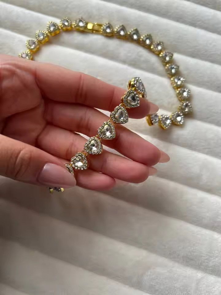 Jewelry Retro Style Punk Rhinestone Necklace Chain Heart Size ONE SIZE - 4 Thumbnail