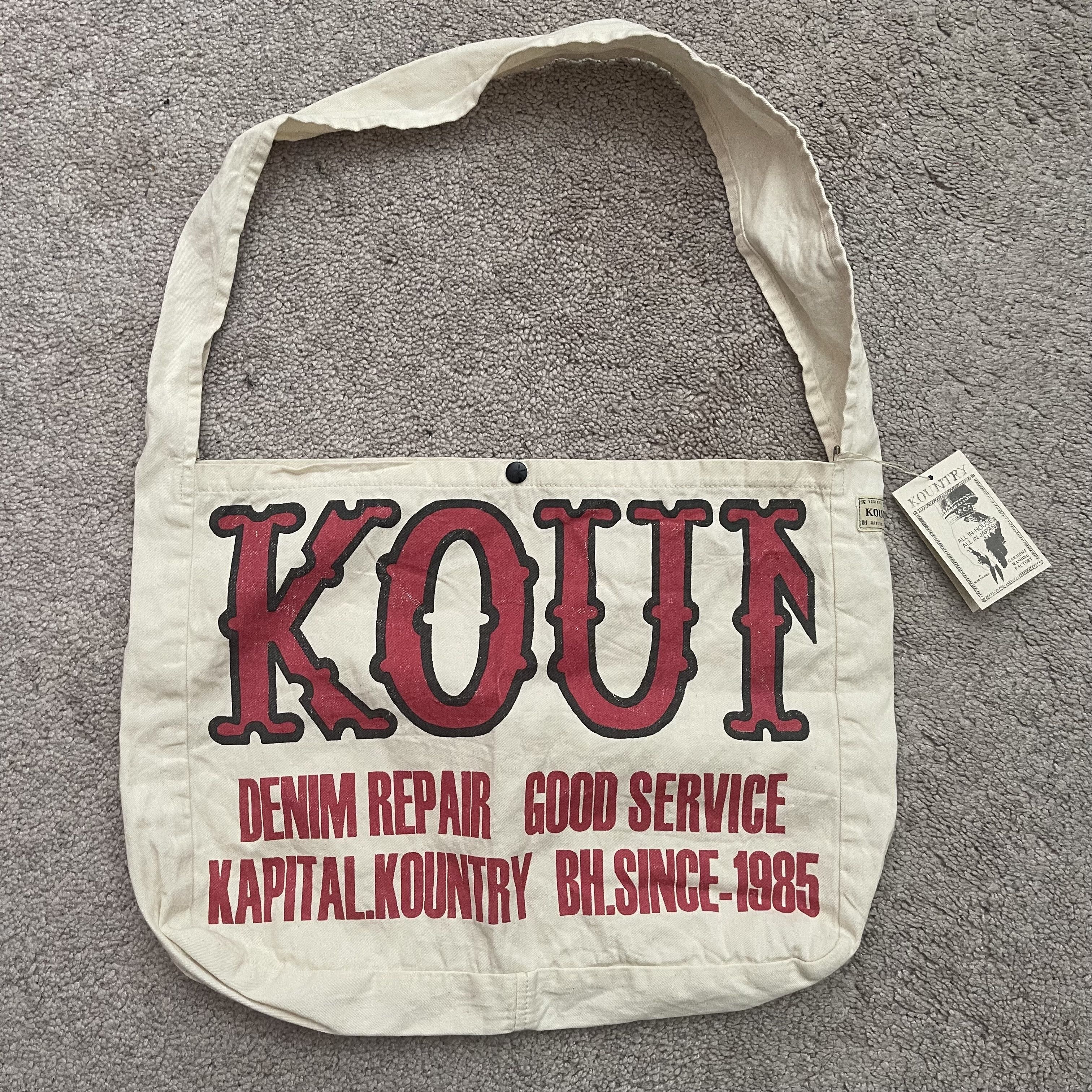 image of Kapital x Kapital Kountry Newspaper Tote Bag Denim Repair Japan New in Beige, Men's