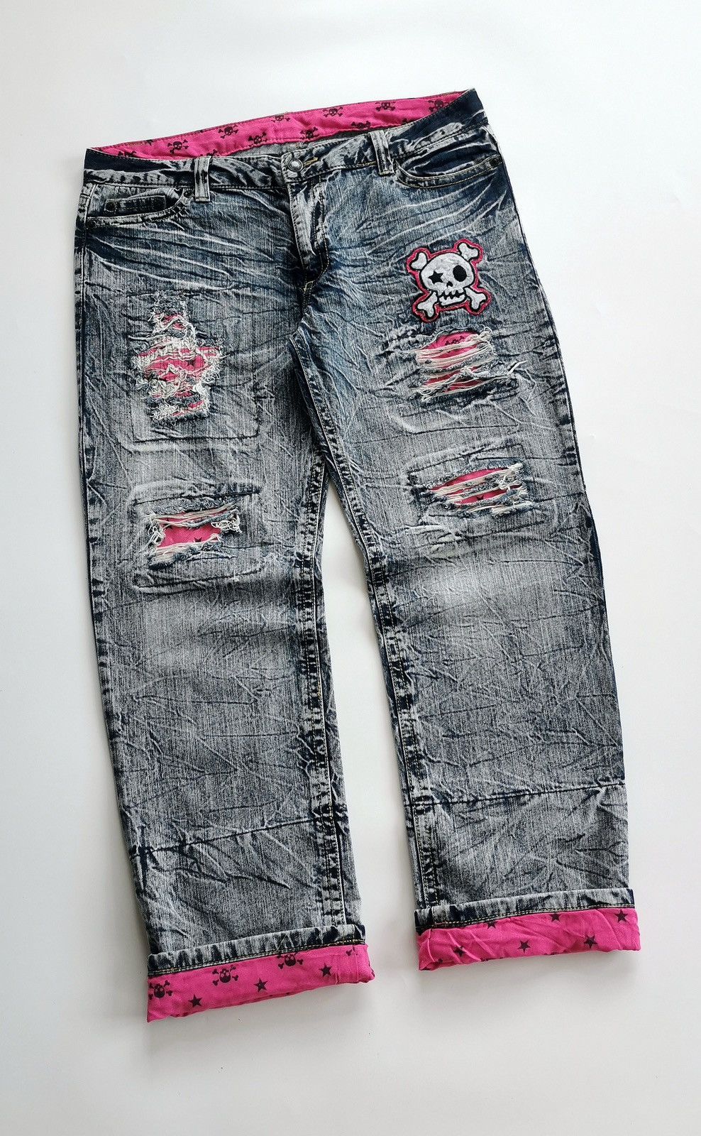 Other Pink Skull Patchwork Boro Denim Jeans Size US 37 - 1 Thumbnail