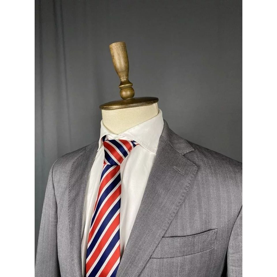 Hackett × Loro Piana Hackett ing Loro Piana Gray Herringbone Wool Blazer Sportcoa Size 38R - 4 Thumbnail