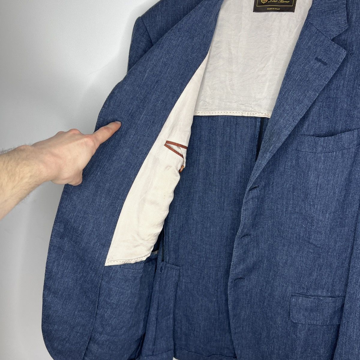 Loro Piana Men's Loro Piana Blazer 54IT 42US/UK Linen Silk Navy Blue Size 42R - 7 Thumbnail