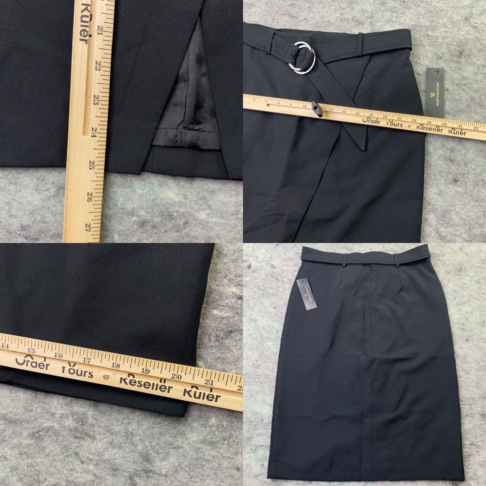 Worthington Worthington Womens Pencil Skirt Size 8 Black Slit Stretch Belt Knee Length Casual Business Party/Cocktail Womens Size 30" / US 8 / IT 44 - 8 Thumbnail
