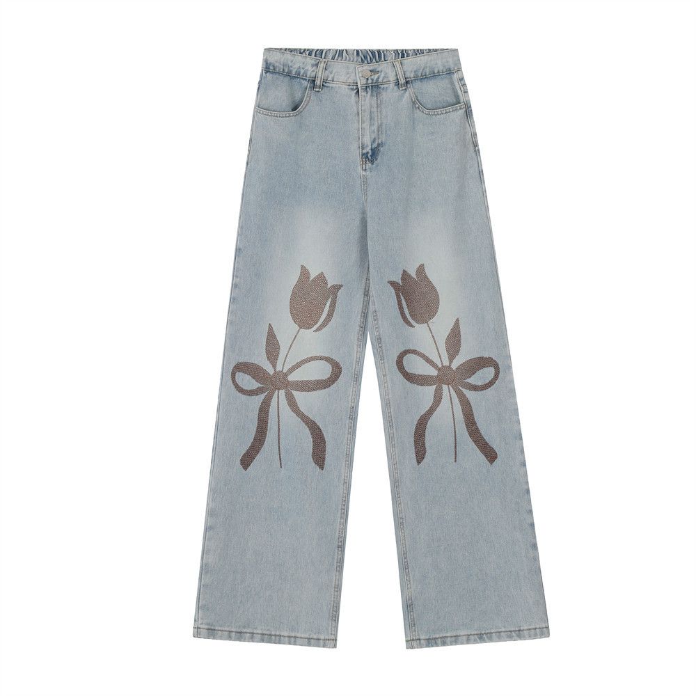 Japanese Brand × Jean Rose print high street trend loose casual straight jeans Size US 32 / EU 48 - 1 Thumbnail
