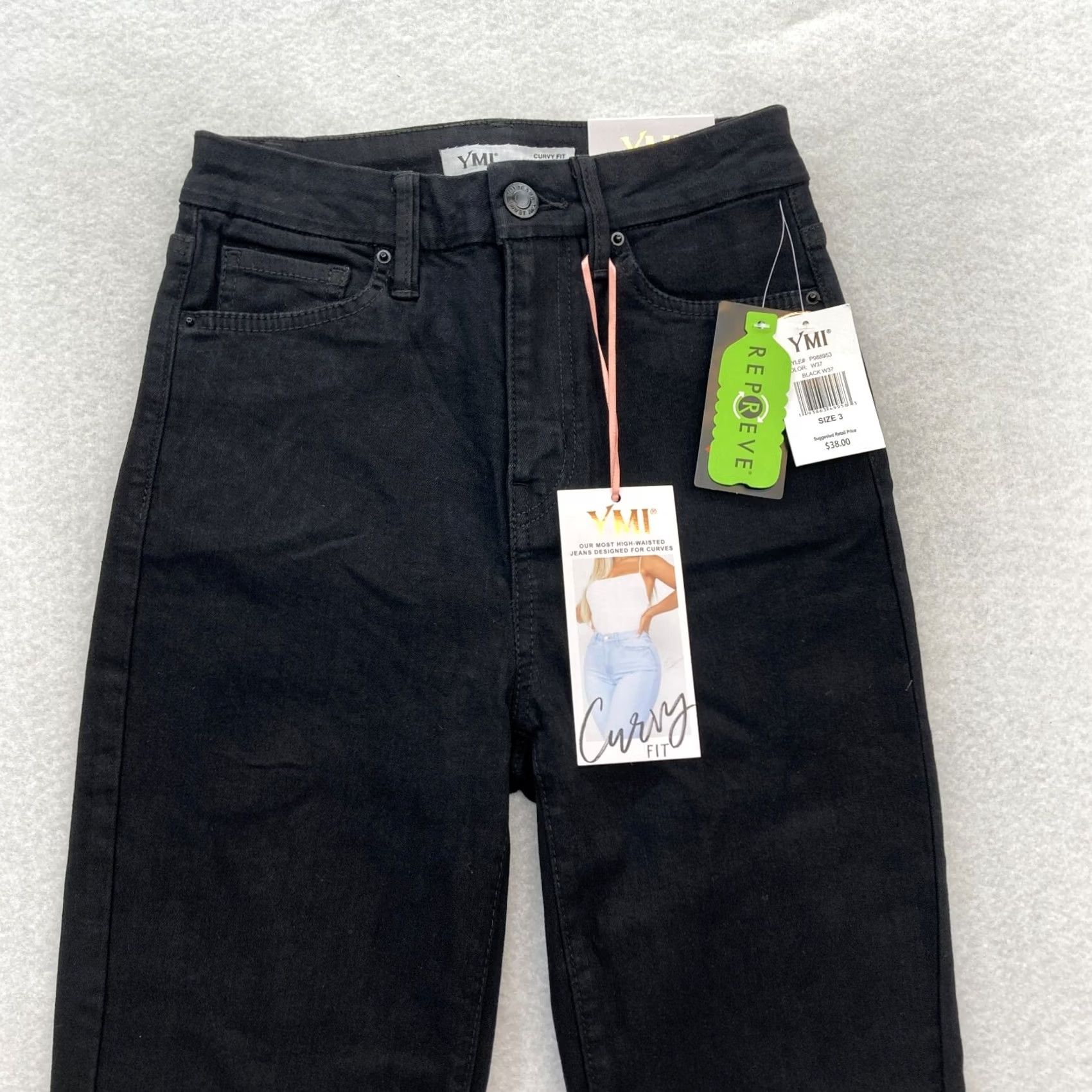 Vintage YMI Jeans Juniors Curvy Skinny Ultra High Waisted Black Stretch Denim Slim Rise 10" Inseam 29" 26 Waist 3/26 Womens Size 26" / US 2 / IT 38 - 2 Thumbnail
