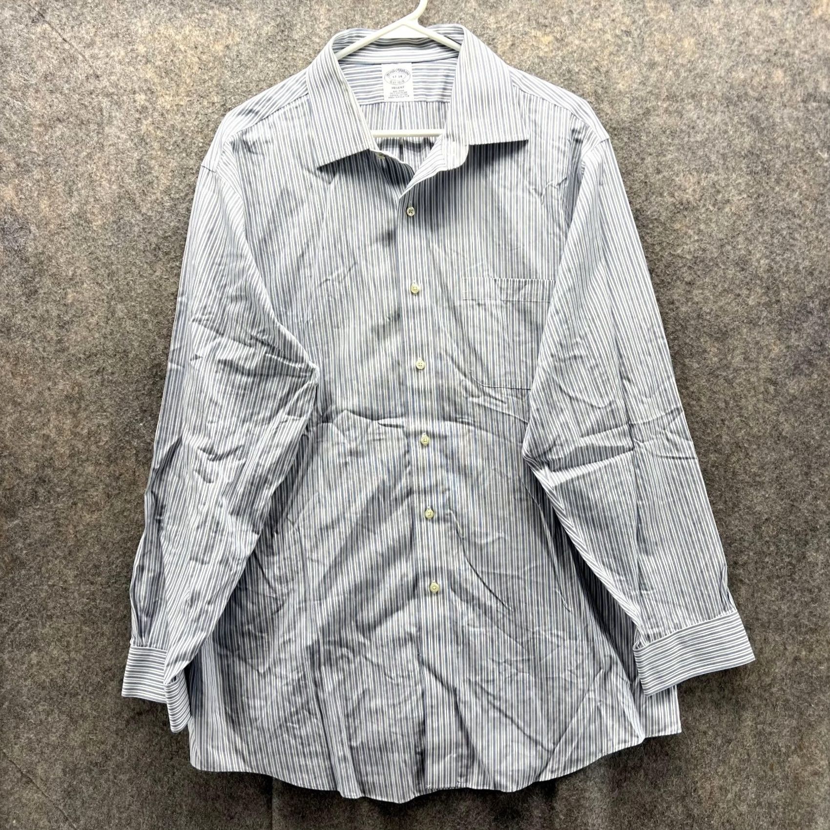 Brooks Brothers Brooks Brothers Shirt Men 17 34 White Blue Striped Button-Down Regent Casual Size US XL / EU 56 / 4 - 2 Thumbnail