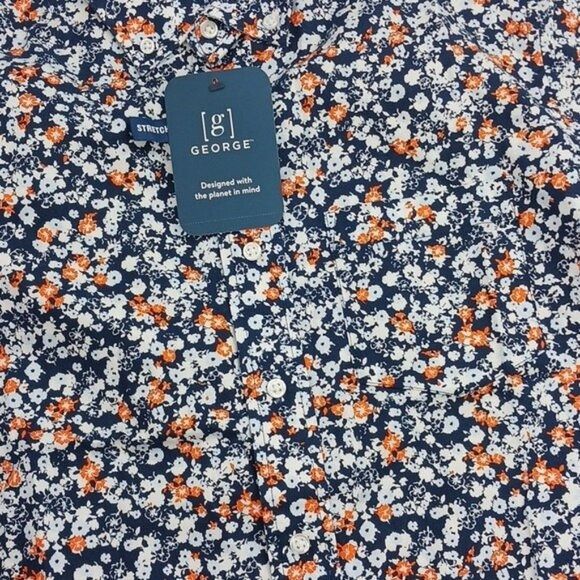 George George Button Down Shirt Blue Floral Classic Fit Size M Size US M / EU 48-50 / 2 - 2 Thumbnail