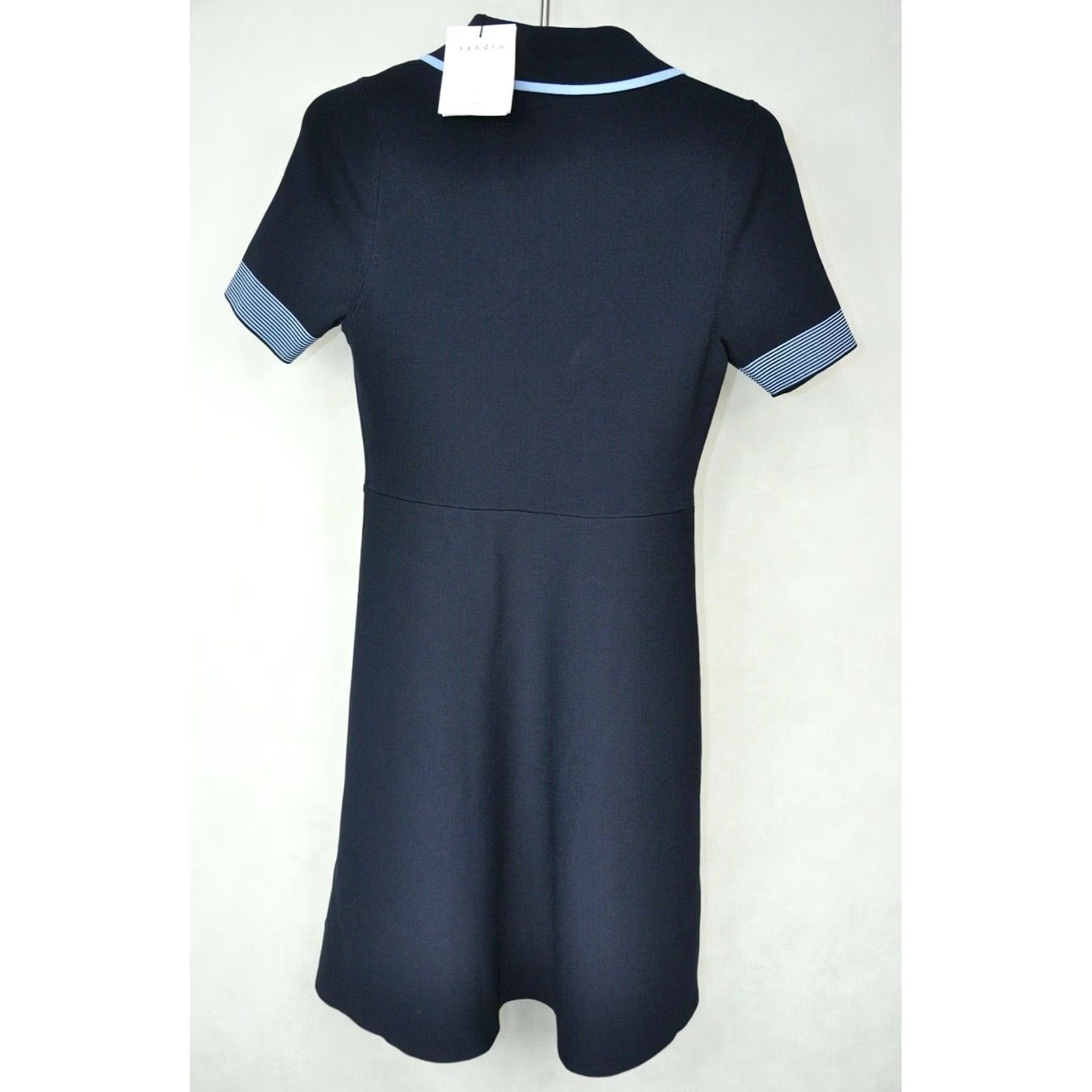 Sandro Sandro Dress Mini Striped-knit Blue 36 Women's Size 36 Short Sleeve Knit Pattern Striped 54%Viscose 44%Polyamide 2%Elastane Black? Size XS / US 0-2 / IT 36-38 - 3 Thumbnail