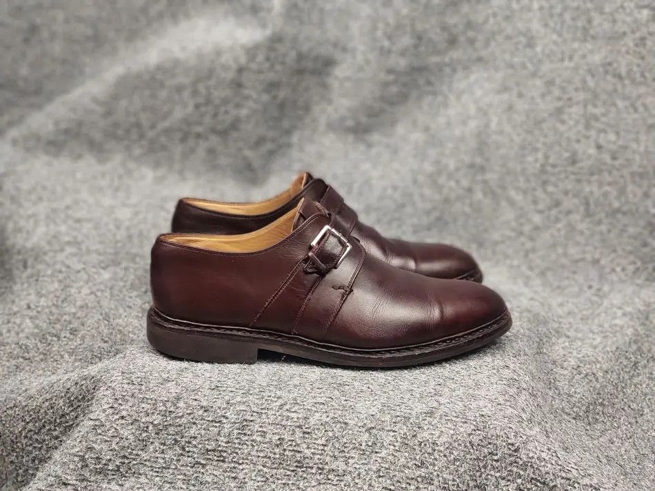 image of Heschung Heschuhd Design Bouleau Single Monk Strap Toe Derby Shoes in Brown Burgundy (Size 8.5)