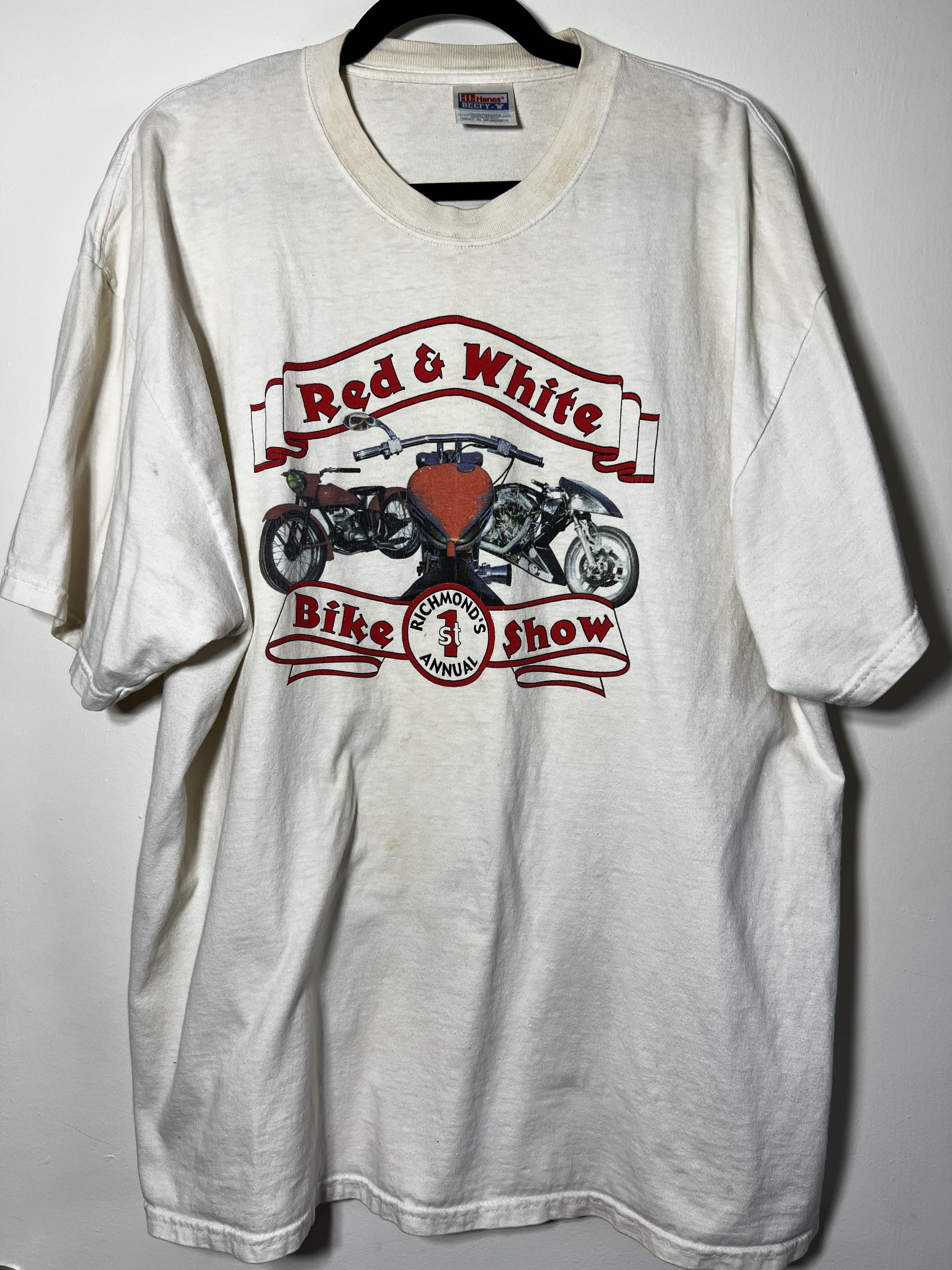 Vintage Vintage Richmond's Red & White 1st Annual Bike Show T-Shirt Size US XL / EU 56 / 4 - 1 Thumbnail