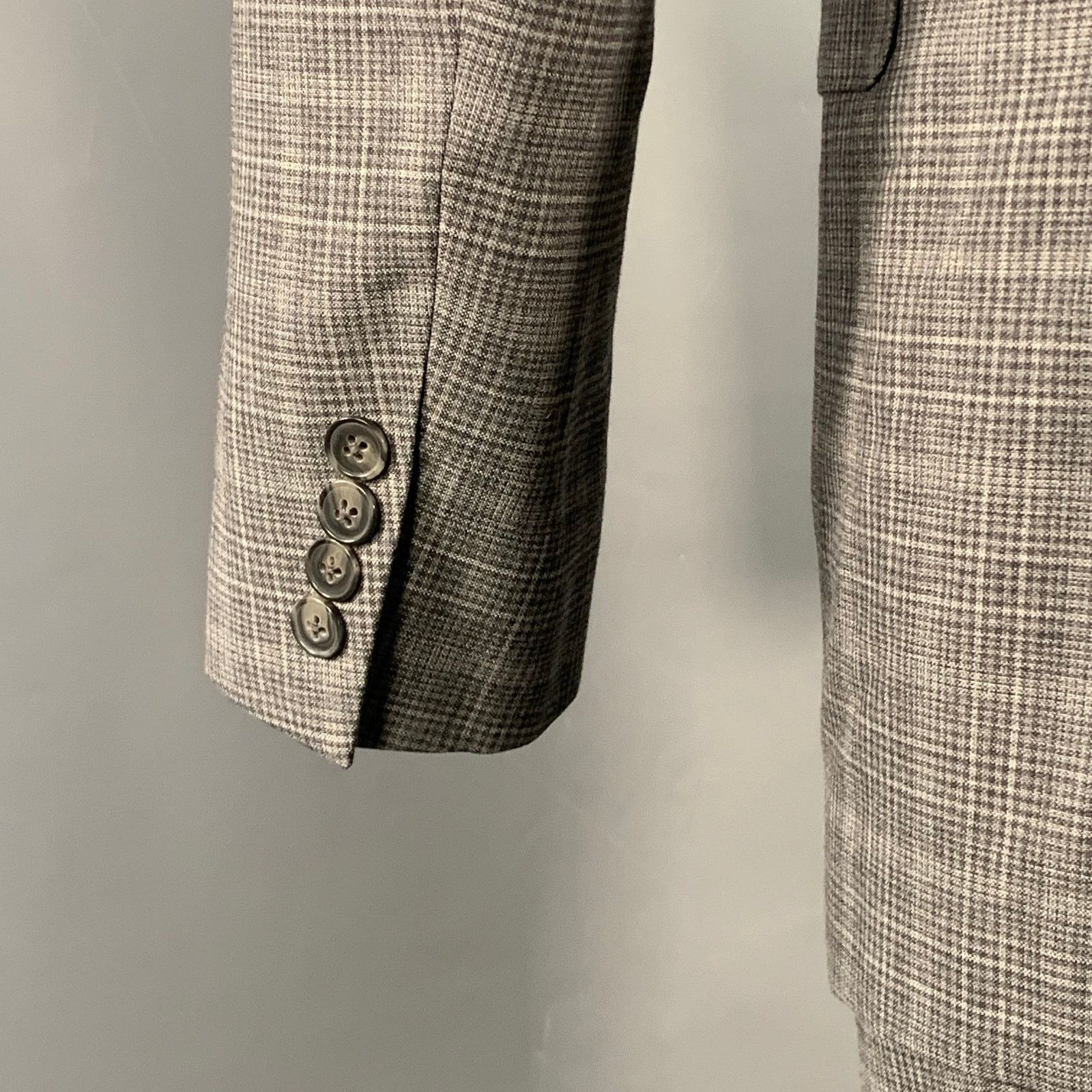 Eidos Napoli EIDOS 38 Regular Grey Charcoal Plaid Wool Notch Lapel Suit Size 38R - 8 Thumbnail