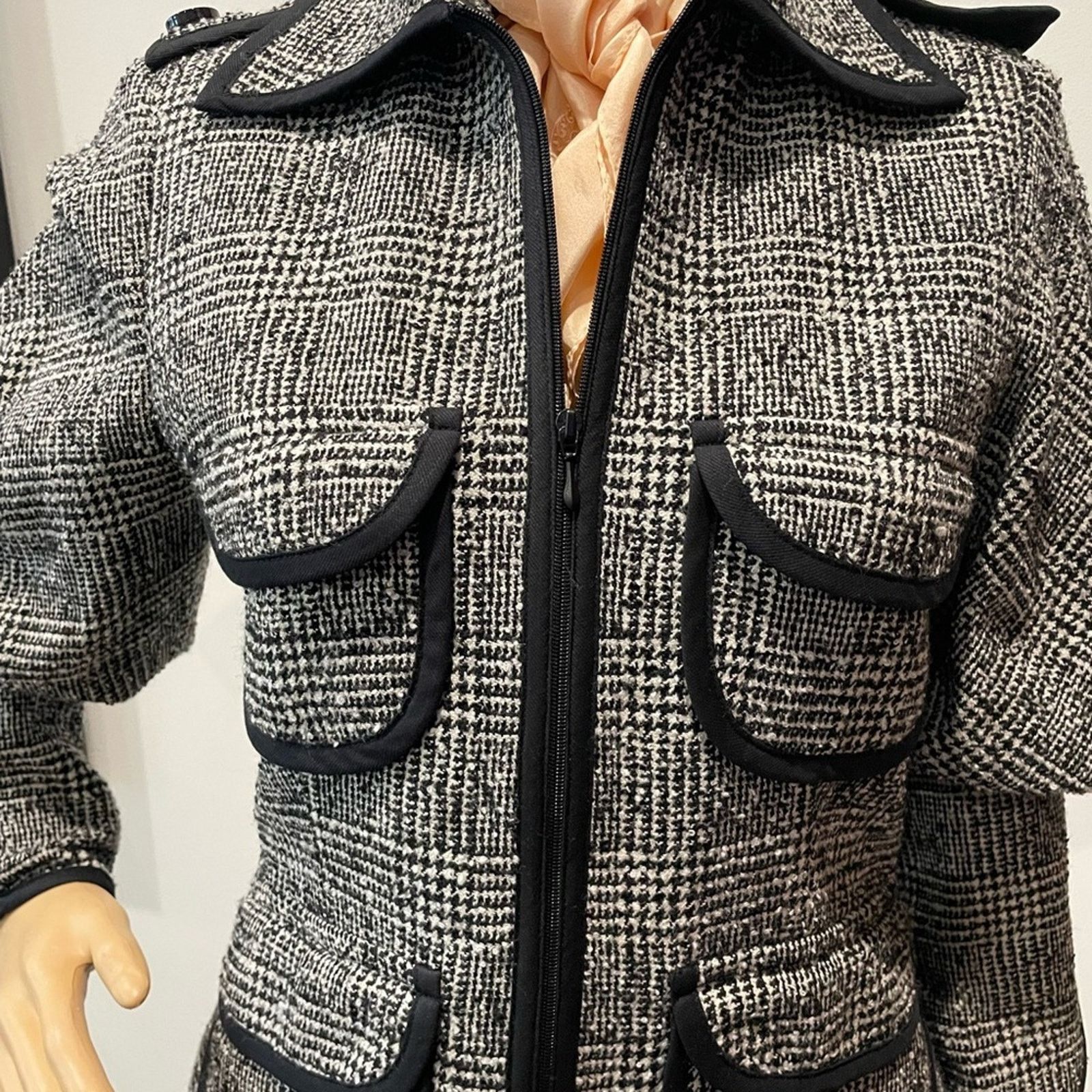 Anne Klein × Faconnable Anne Fontaine black & white tweed women’s jacket size 40 Size S / US 4 / IT 40 - 3 Thumbnail