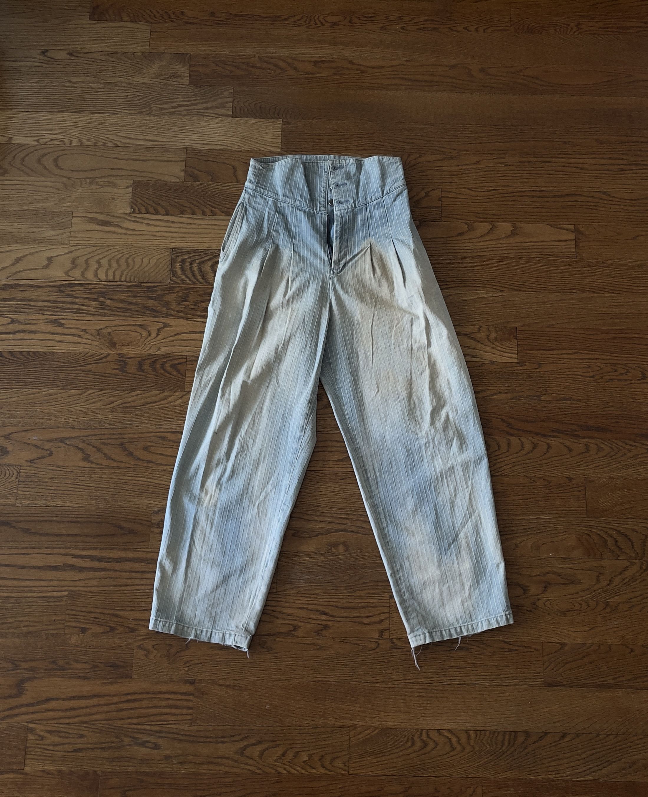image of Limi Feu Pinstripe Denim High Waist Pants in Light Dirty Wash Blue, Men's (Size 30)