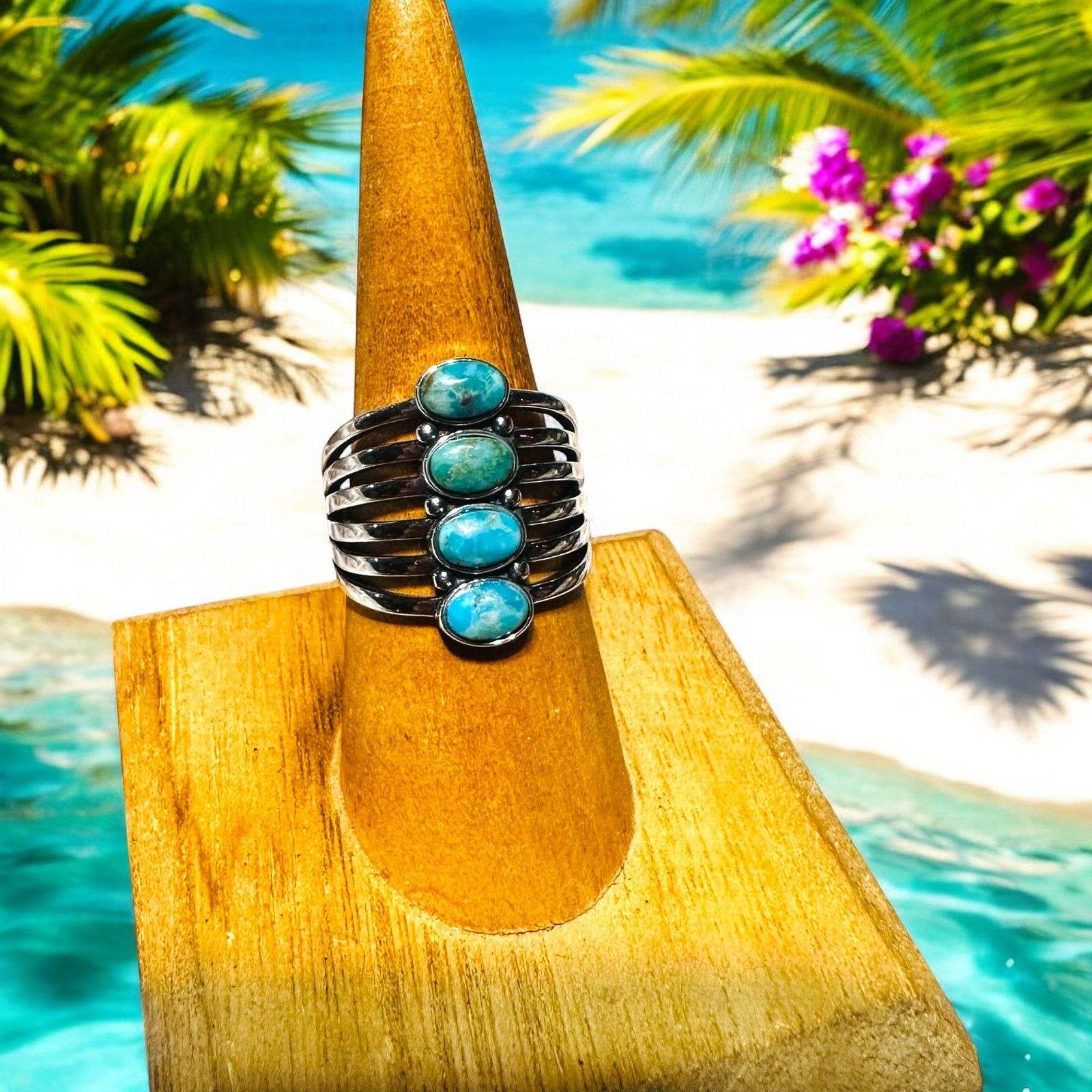 The Unbranded Brand Sterling Silver Genuine Turquoise Ring Size ONE SIZE - 1 Thumbnail