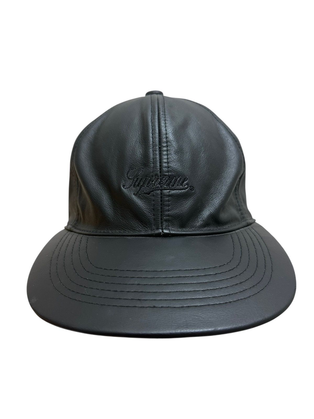 Genuine Leather × Supreme × Vintage RARE ‼️ Vintage SUPREME Leather Black Hat Cap Size ONE SIZE - 2 Thumbnail