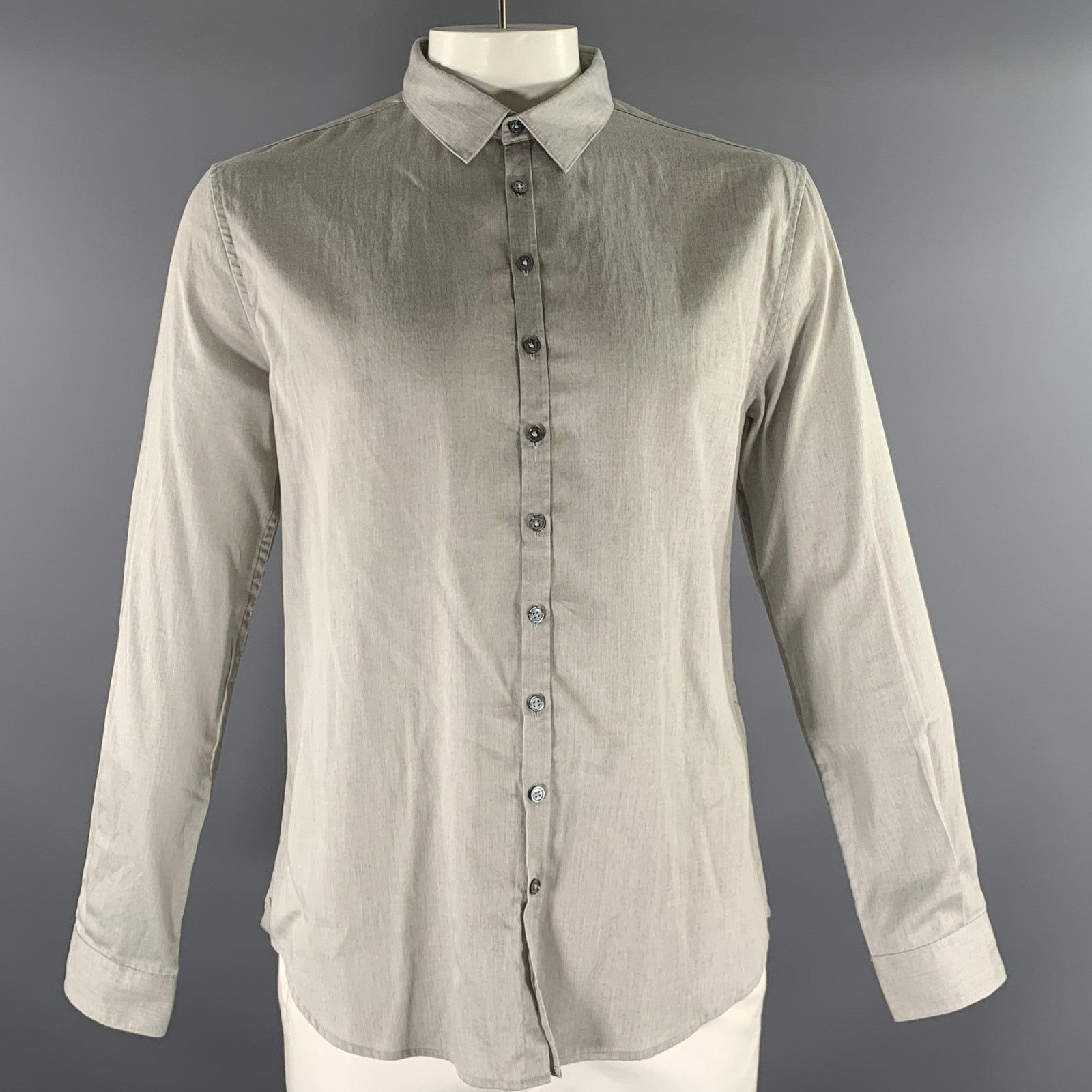 John Varvatos JOHN VARVATOS L Grey Heather Cotton Button Up Long Sleeve Size US L / EU 52-54 / 3 - 1 Thumbnail