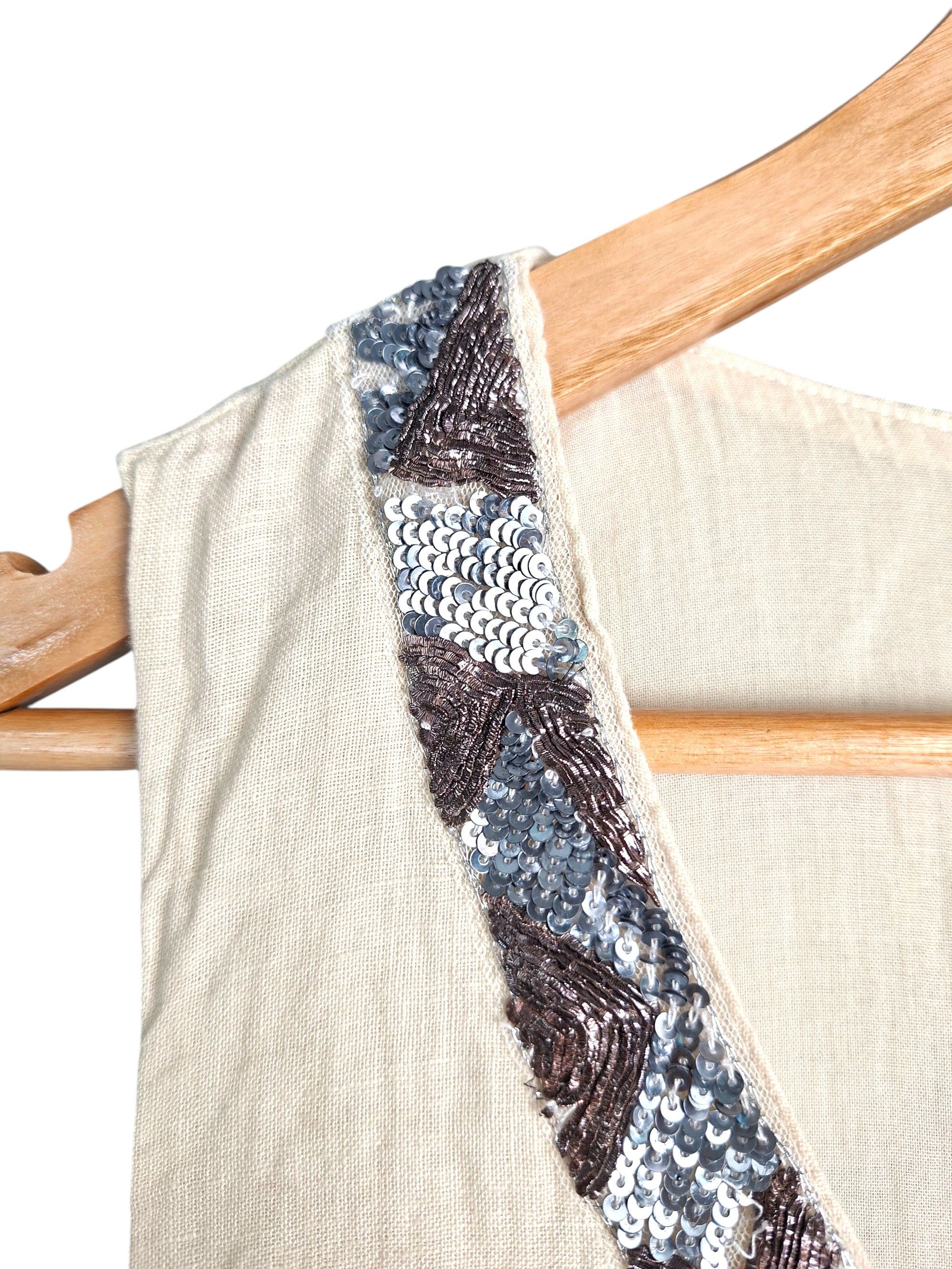 120% Lino 120% Lino Linen Maxi Dress Beige Sequin V-Neck Sleeveless Size M / US 6-8 / IT 42-44 - 5 Thumbnail