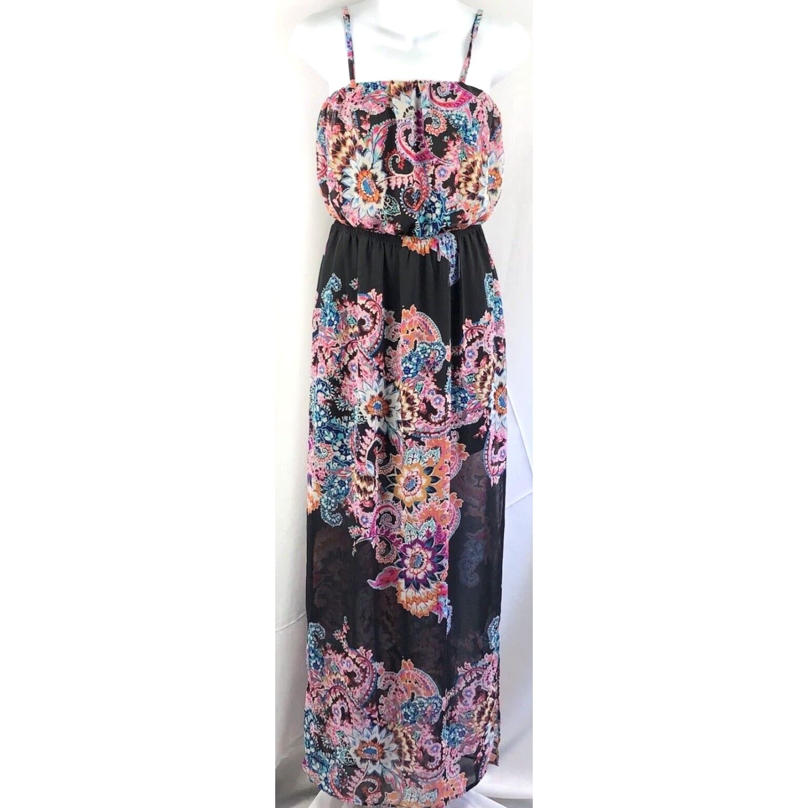 Express VINTAGE Express Maxi Dress Shirt XS Pink/Blk Floral Halter Blouson Boho Hippie 90's Women’s Dress Size XS / US 0-2 / IT 36-38 - 2 Thumbnail
