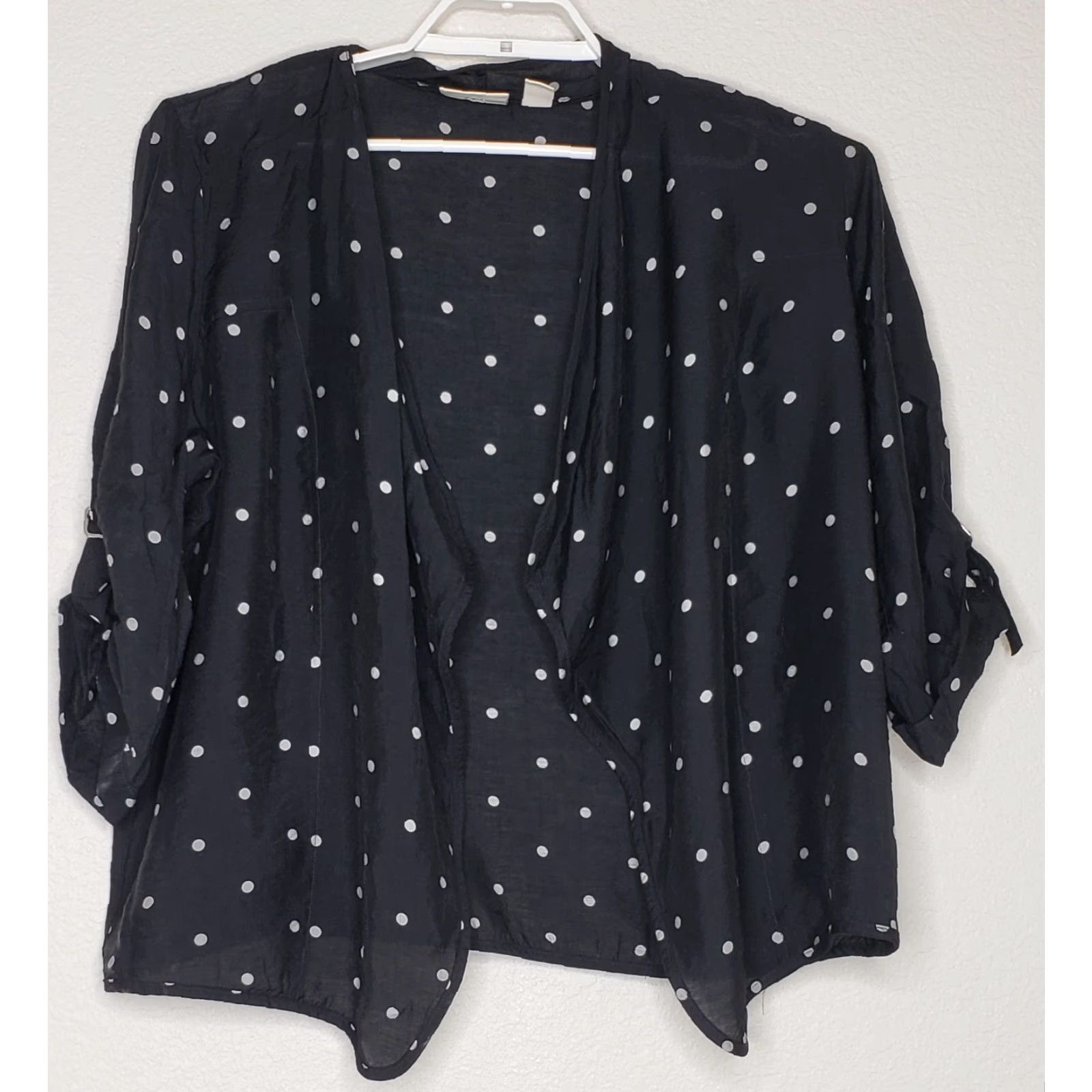 Vintage Chicos Cardigan Top Women’s Cardigan 3/4 Sleeve Open Front Black White Polka Dot Nylon Rayon Blend Size 2 Size XS / US 0-2 / IT 36-38 - 2 Thumbnail