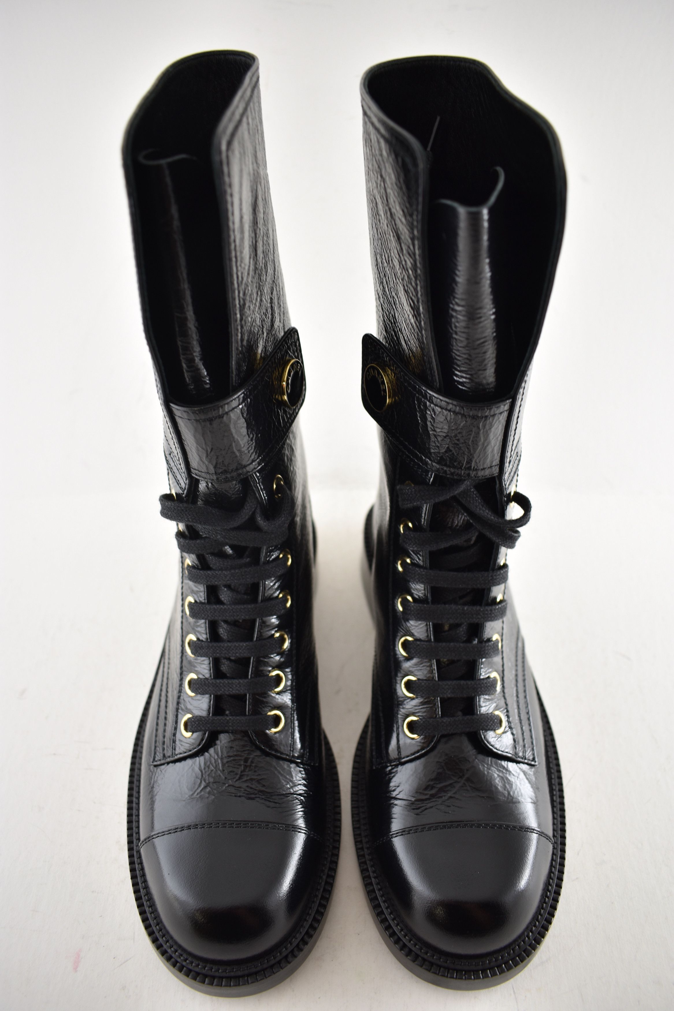 Chanel Chanel 24B Logo Combat Lace Up Tie Military Tall Boots 37.5 Size US 7.5 / IT 37.5 - 7 Thumbnail