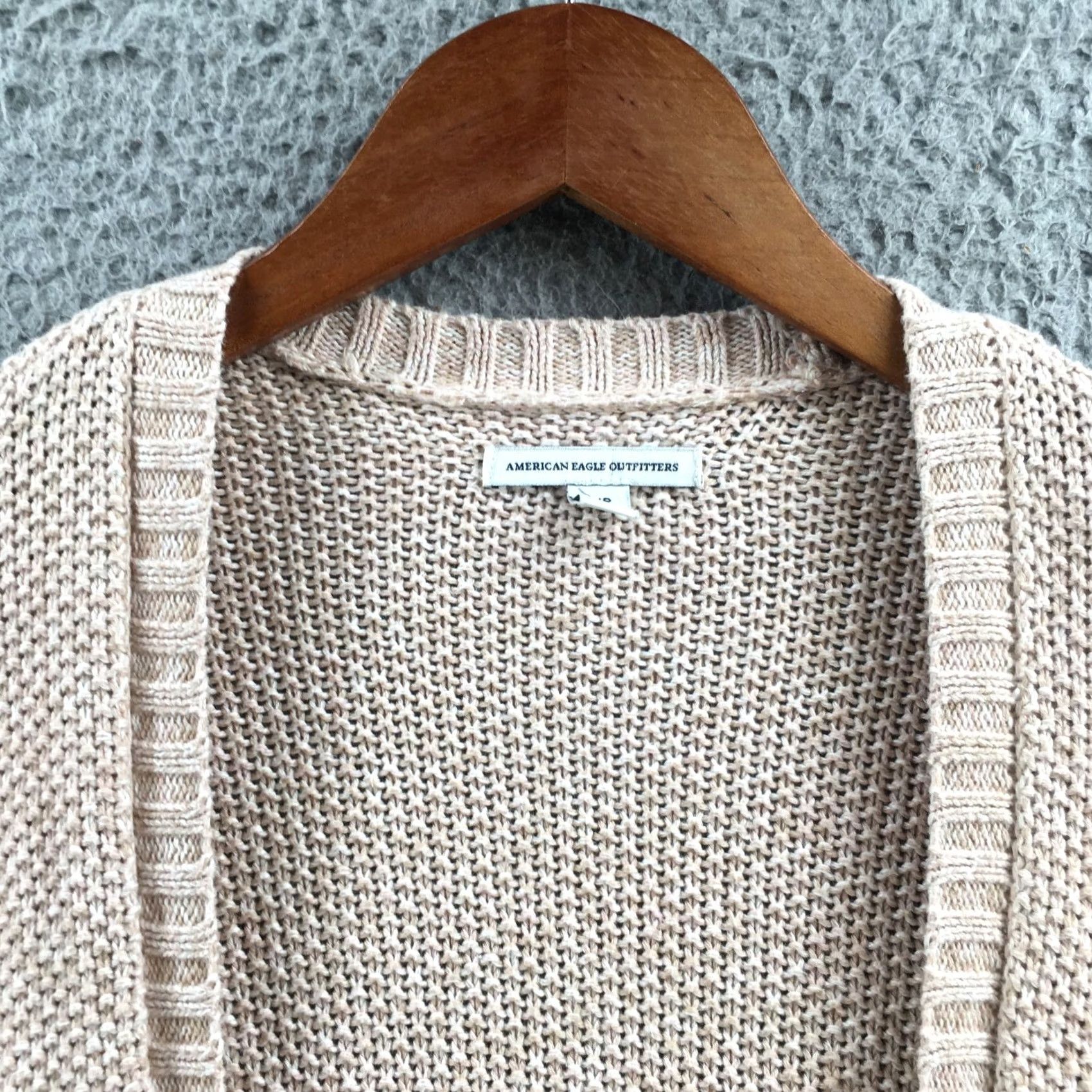 American Eagle Outfitters American Eagle Outfitters Open Front Cardigan Womens S Beige Knit Long Sleeve Shirt Sweatshirt Casual Lightweight Knitwear Size S / US 4 / IT 40 - 3 Thumbnail