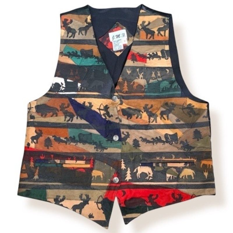 Vintage Vintage Genuine Leather Western Patchwork Wildlife Vest Size S / US 4 / IT 40 - 1 Thumbnail