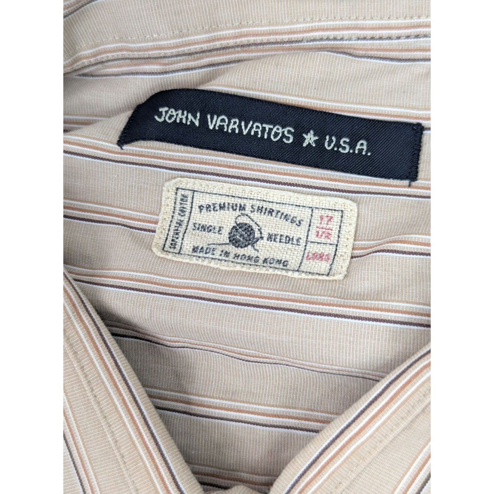 John Varvatos John Varvatos Superfine Cotton Button-Up Shirt Men L Beige Plaid Striped 17.5 46 in Vintage No Size US L / EU 52-54 / 3 - 3 Thumbnail