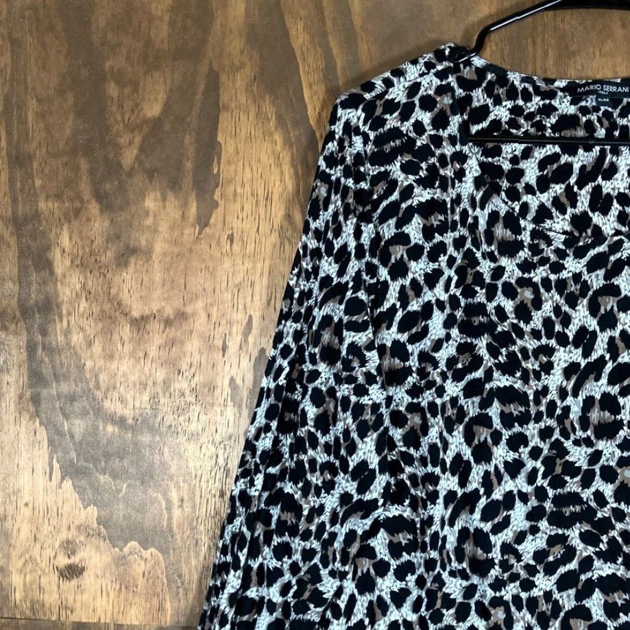 Vintage Mario Serrani Womens Blouse Brown Leopard Long Sleeve Round Neck XL Adjusted Fit Relaxed Casual Knit One Word: Blouse Size XL / US 12-14 / IT 48-50 - 4 Thumbnail