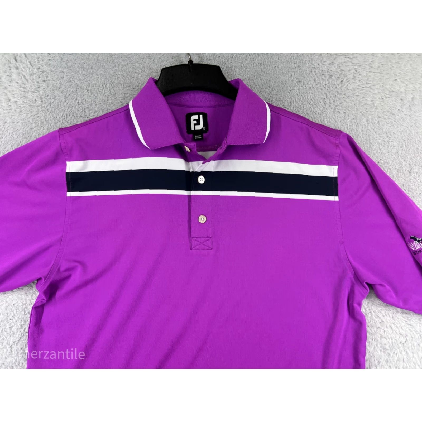 Footjoy FootJoy Polo Shirt Men Medium Purple Stripe Short Sleeve Golf Polo Lightweight Shirt Mens Purple Stripe FootJoy Size US M / EU 48-50 / 2 - 5 Thumbnail