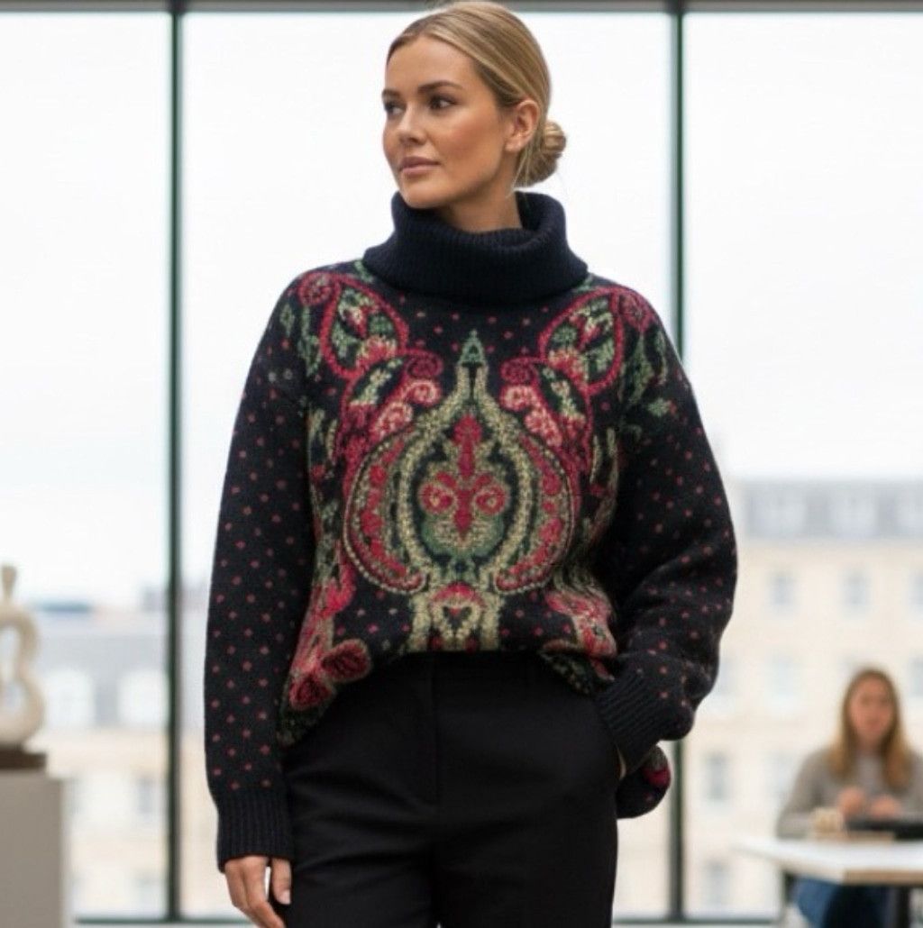 Other × Vintage Vtg Jeanne Pierre Black Wool Blend Jacquard Sweater Size M Size M / US 6-8 / IT 42-44 - 1 Thumbnail