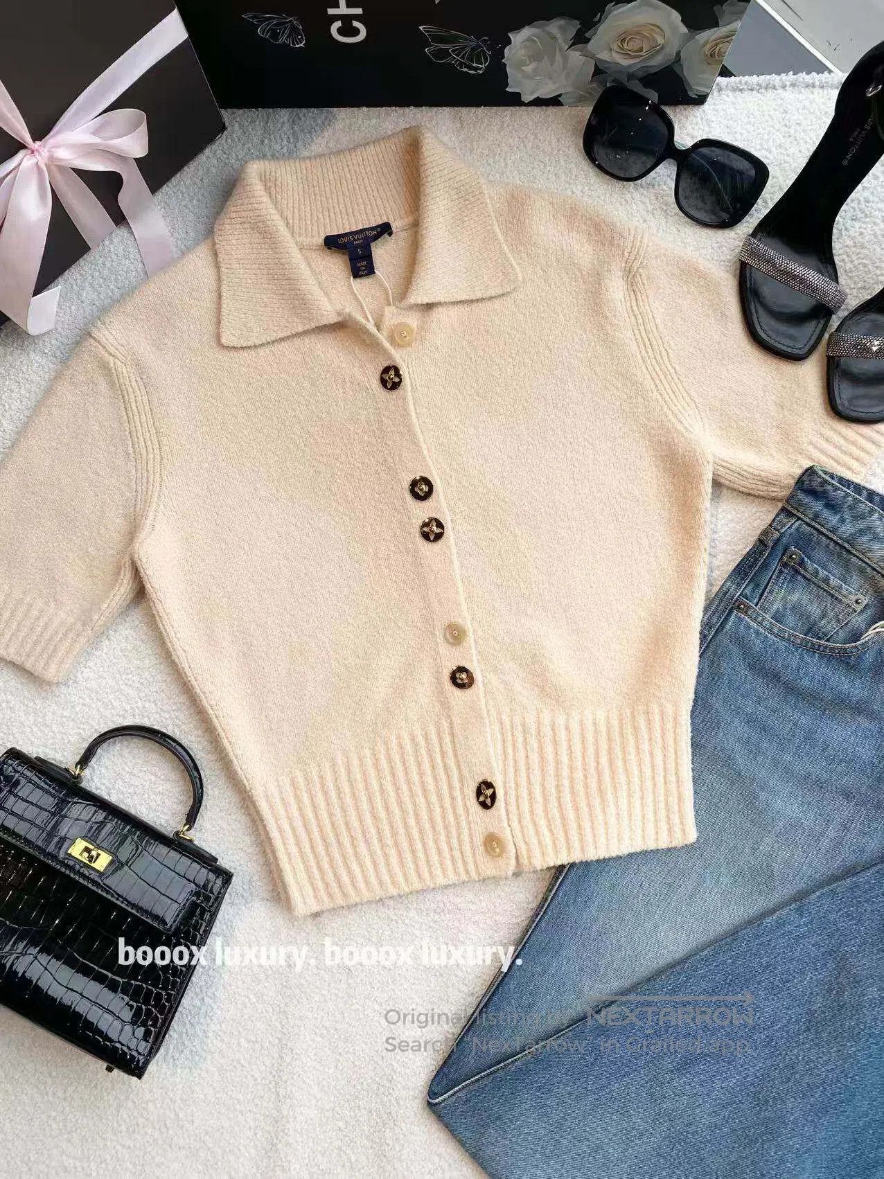 Louis Vuitton Louis Vuitton 26SS beige short-sleeved knitted cardigan| Size S / US 4 / IT 40 - 1 Thumbnail