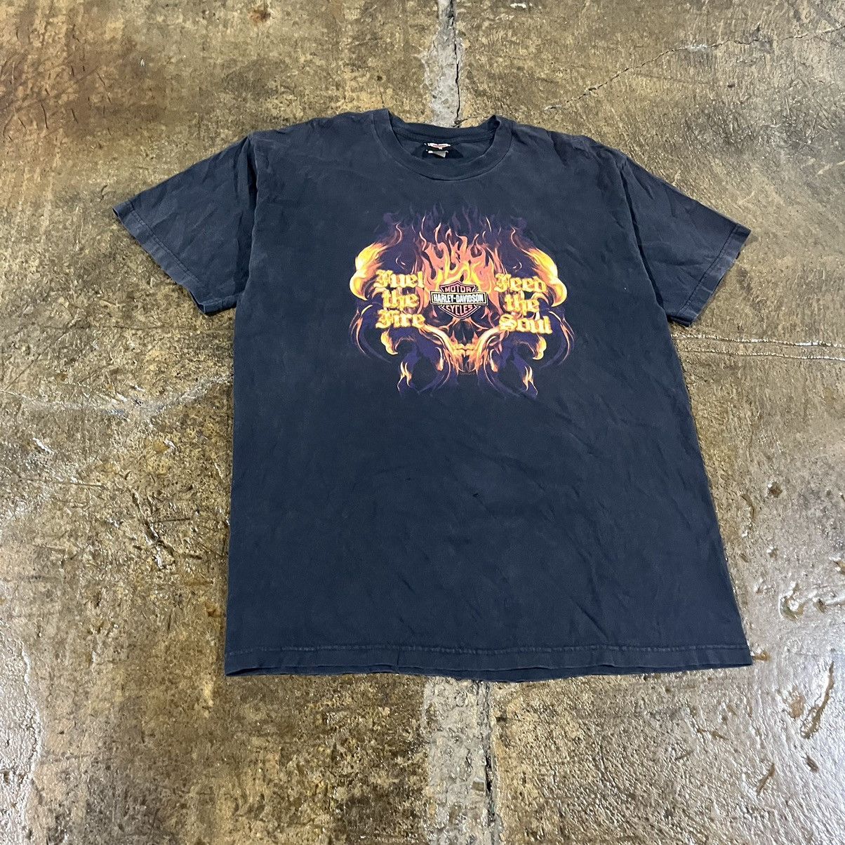 Harley Davidson × Vintage Vintage Harley Davidson Flames Logo Grunge Y2K Tee Shirt Size US XL / EU 56 / 4 - 3 Thumbnail