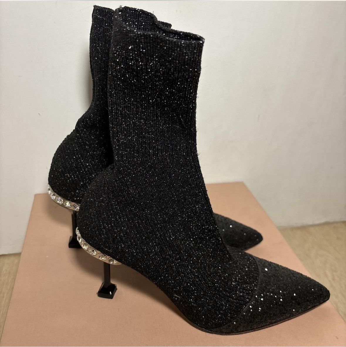 Miu Miu Miu Miu Glitter Point Toe Sock Boots Size US 7 / IT 37 - 2 Thumbnail