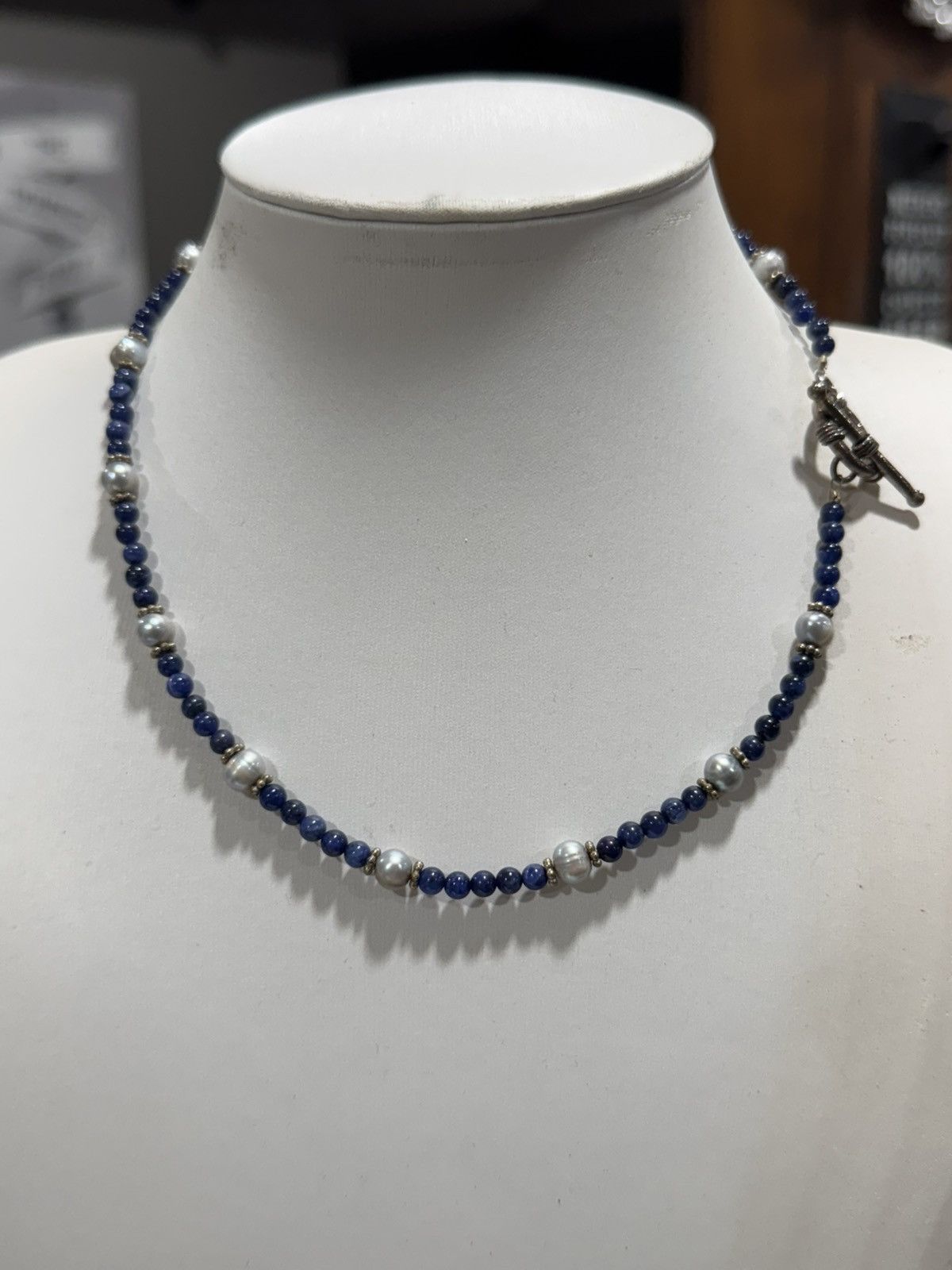 Jewelry Sterling Silver Lapis W Pearls Bead Necklace. 21 inch Size ONE SIZE - 1 Thumbnail