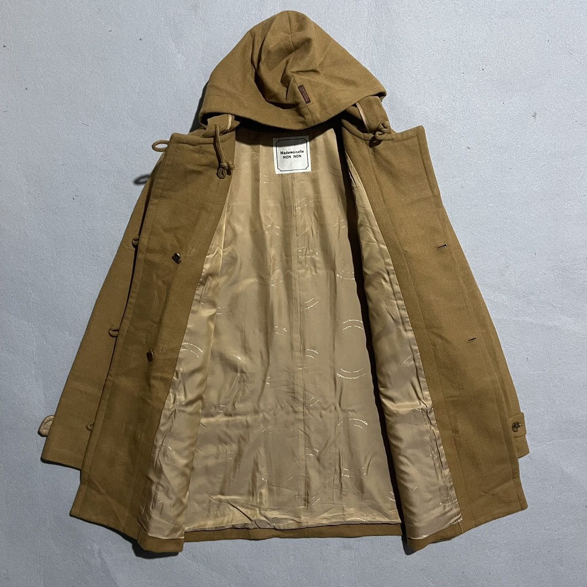Vintage Mademoiselle NON NON Hooded Duffle Coat Camel Brown
