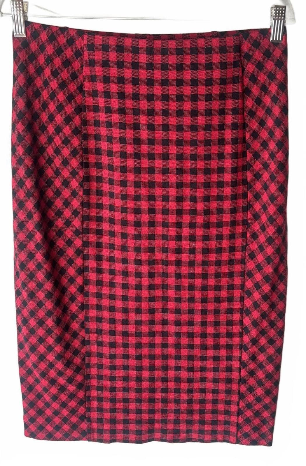 J. Jill J. Jill Red and Black Checkered Pencil Skirt Size 26" / US 2 / IT 38 - 2 Thumbnail