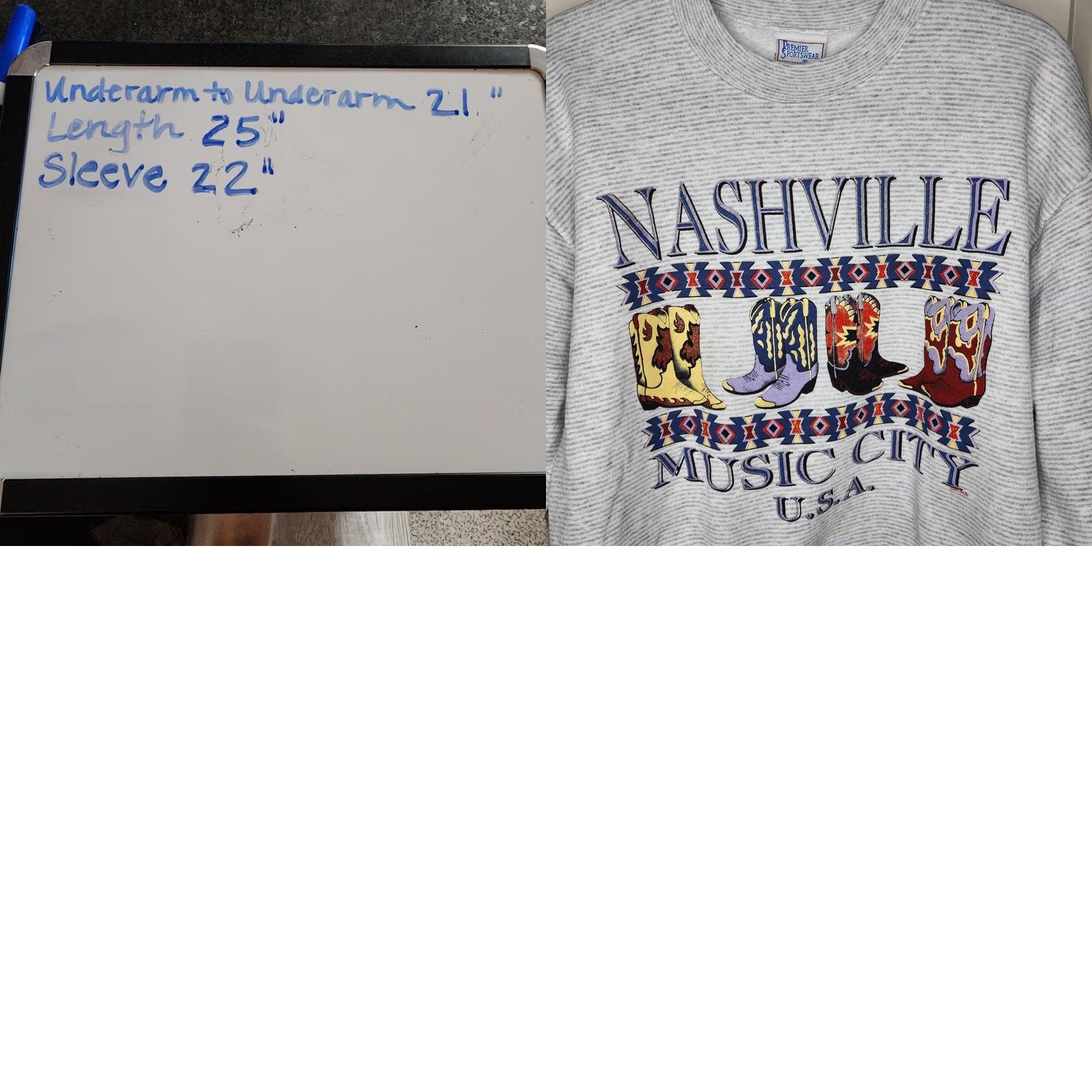 Vintage VINTAGE Premier Sportswear Nashville Music City USA Sweatshirt Mens Large Gray Cowboy Boots 90s Size US L / EU 52-54 / 3 - 8 Thumbnail