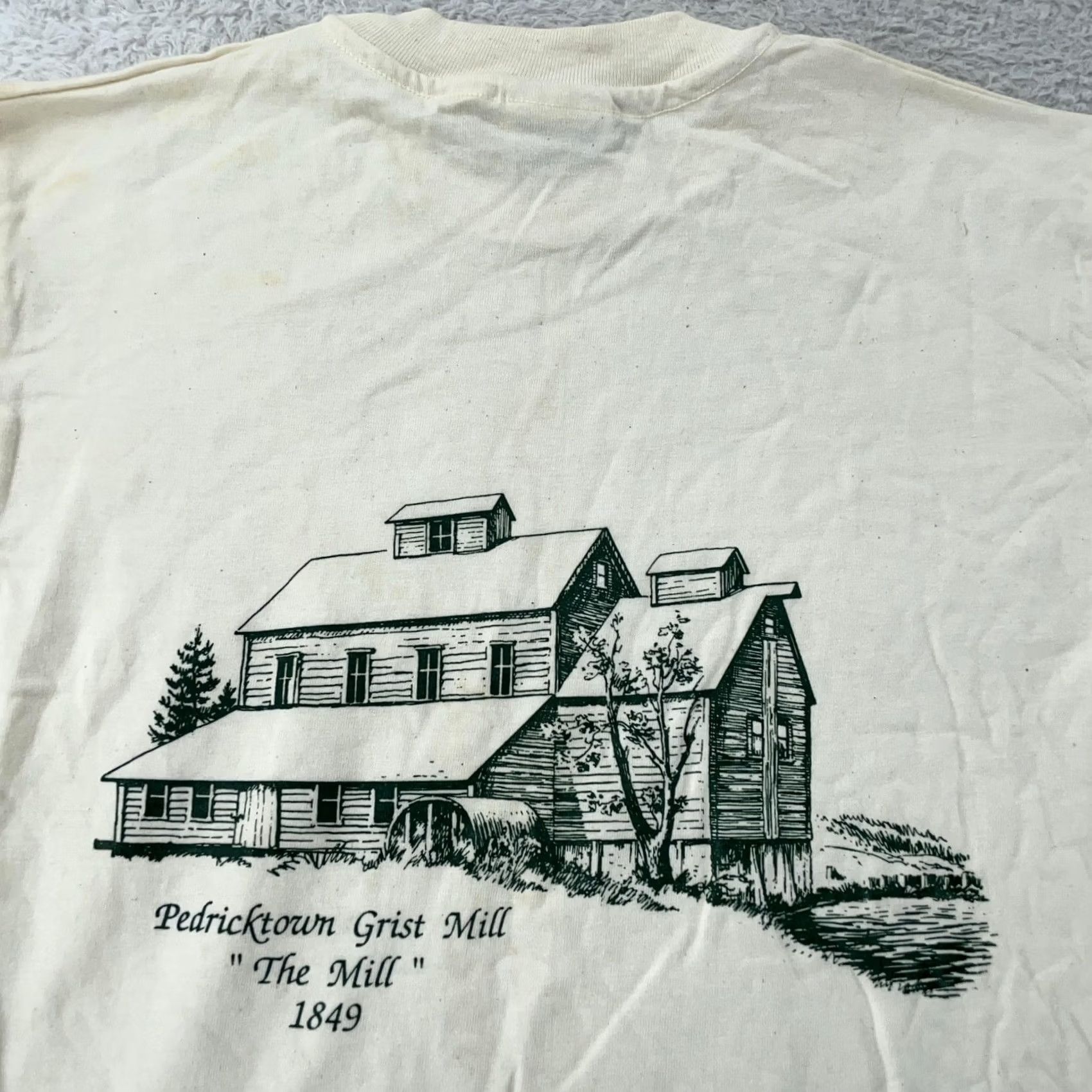 Hanes VINTAGE Grist Mill T-Shirt Men XS Ivory 100% Cotton Crew Neck Graphic Print Made USA History 90s Hanes Size US XS / EU 42 / 0 - 2 Thumbnail