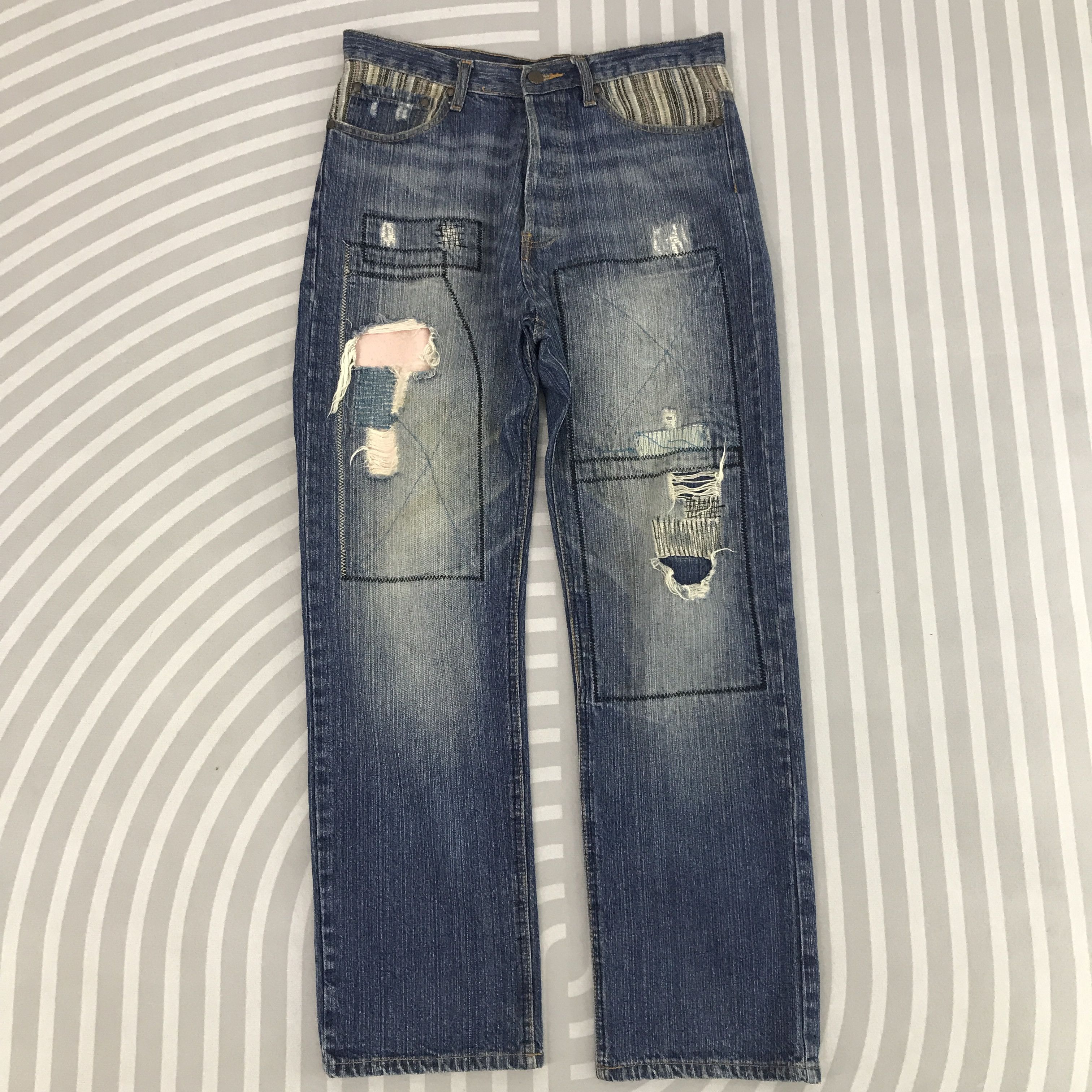 Japanese Brand Vintage Decomp patchwork style Distressed Jeans Size US 31 - 1 Thumbnail