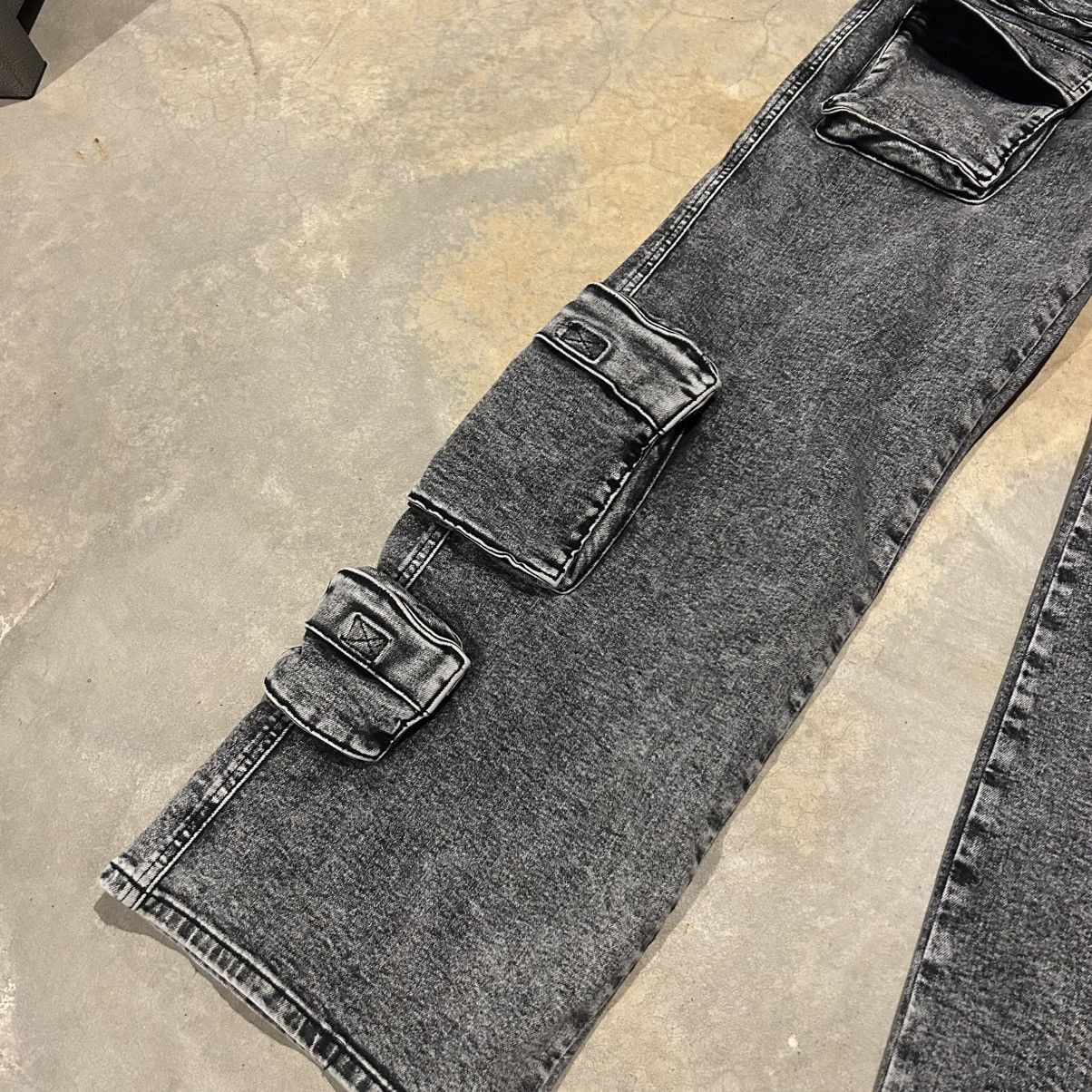 Other Baggy Y2K Style Washed Black Multi Pocket Cargo Denim Cyber Size US 31 - 3 Thumbnail