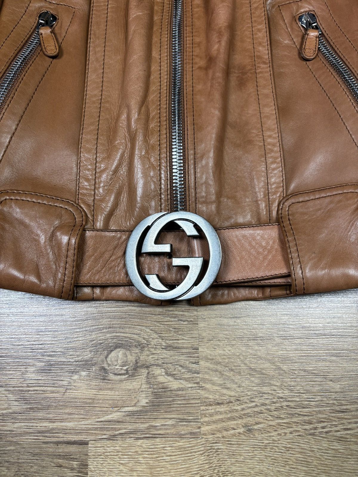Gucci Gucci 2000s Leather Biker Jacket with GG Belt Size M / US 6-8 / IT 42-44 - 5 Thumbnail