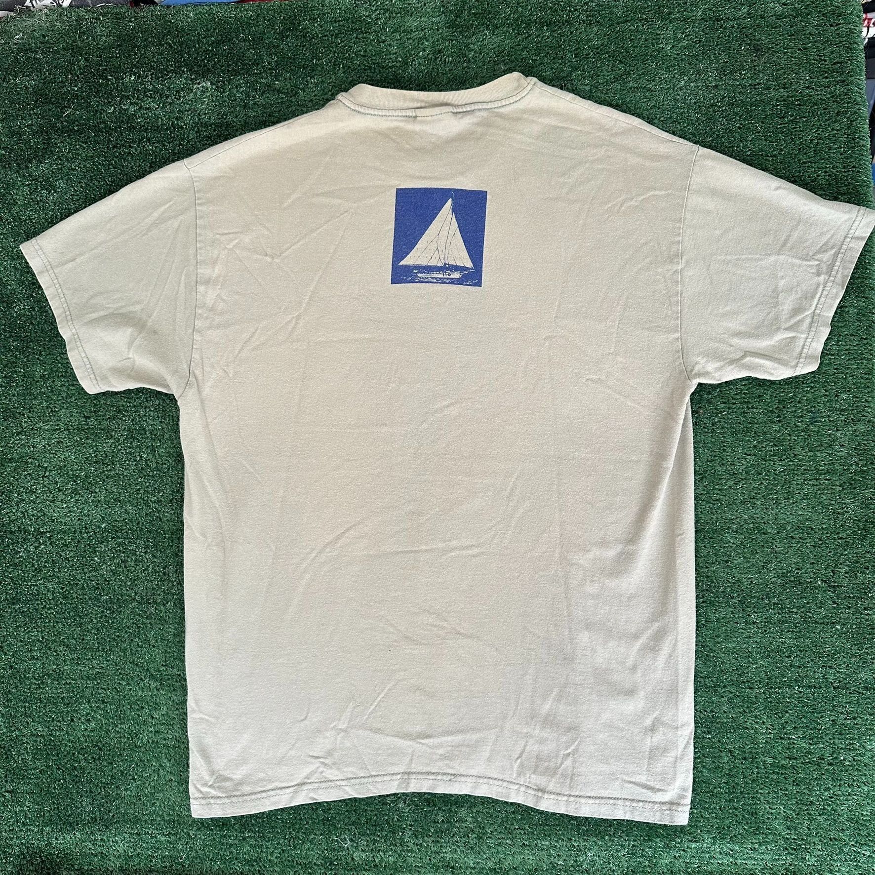 Hanes Vintage Y2K Nautical Sailboats T-Shirt Coastal Preppy Beige Size US L / EU 52-54 / 3 - 6 Thumbnail