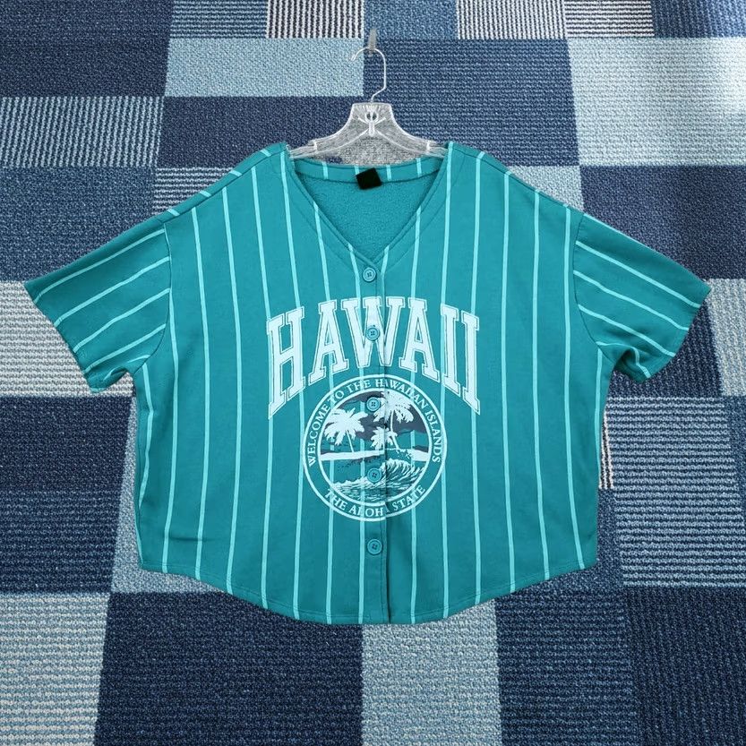 Pacsun PacSun Sweatshirt Womens M/L Teal Green Hawaii Varsity Oversized V Neck Striped Size M / US 6-8 / IT 42-44 - 1 Thumbnail